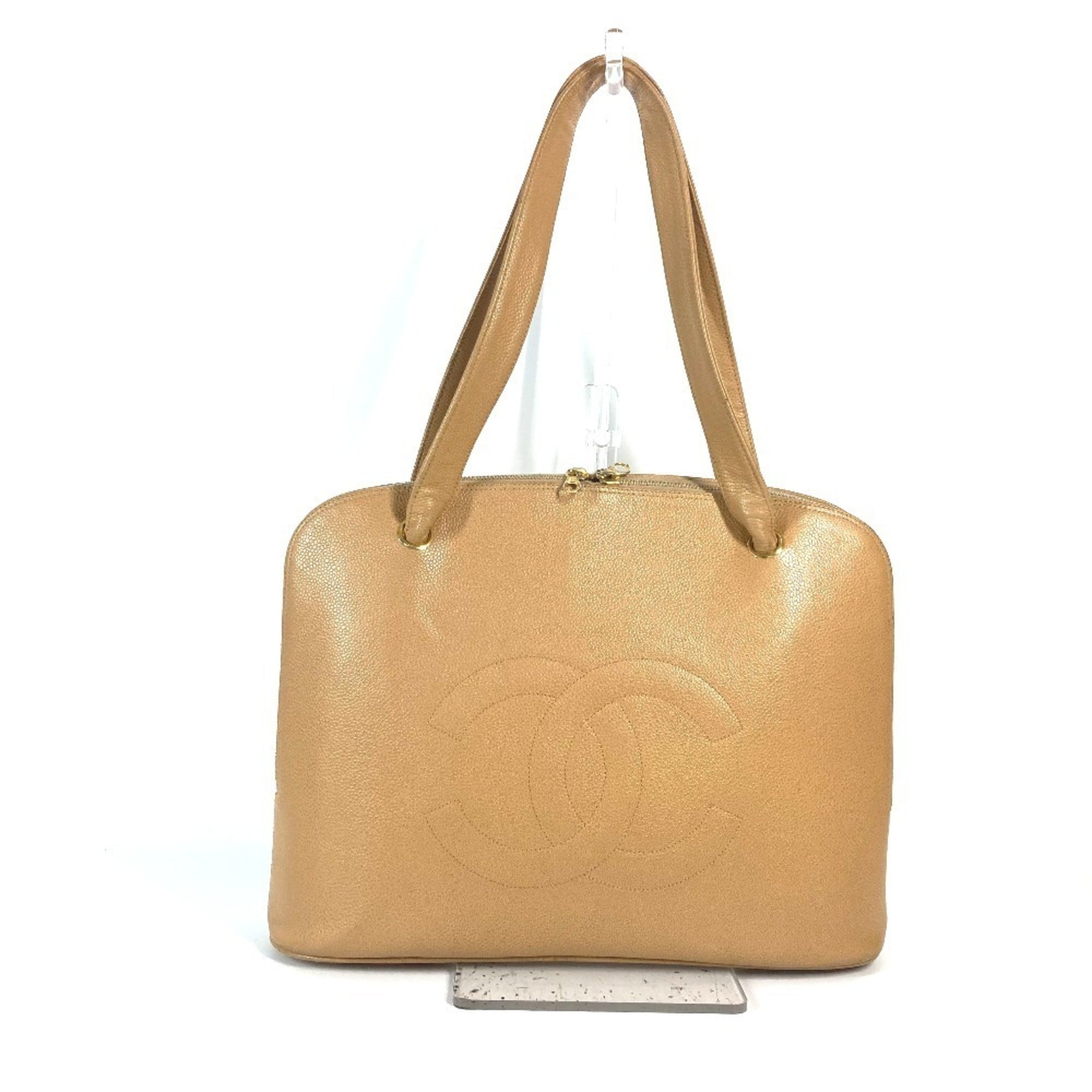 Chanel Beige Grained Calfskin Shoulder Bag Tote Bag