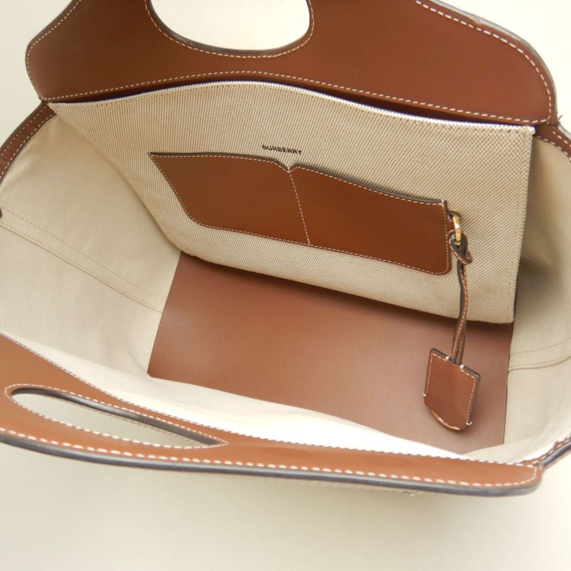 Burberry Gold Canvas Leather Tote Bag