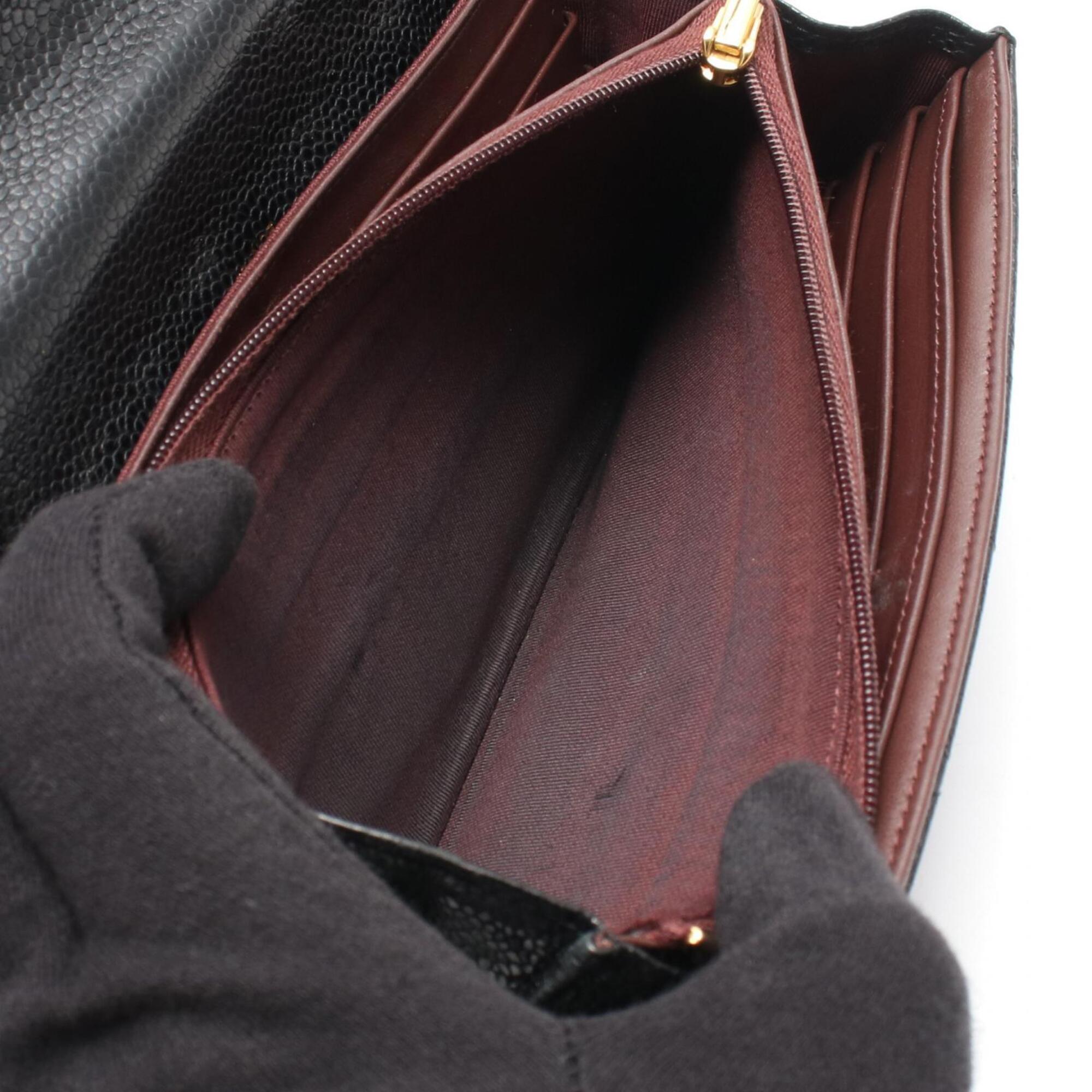 Chanel Black Grained Calfskin Long Wallet (Bi-Fold)