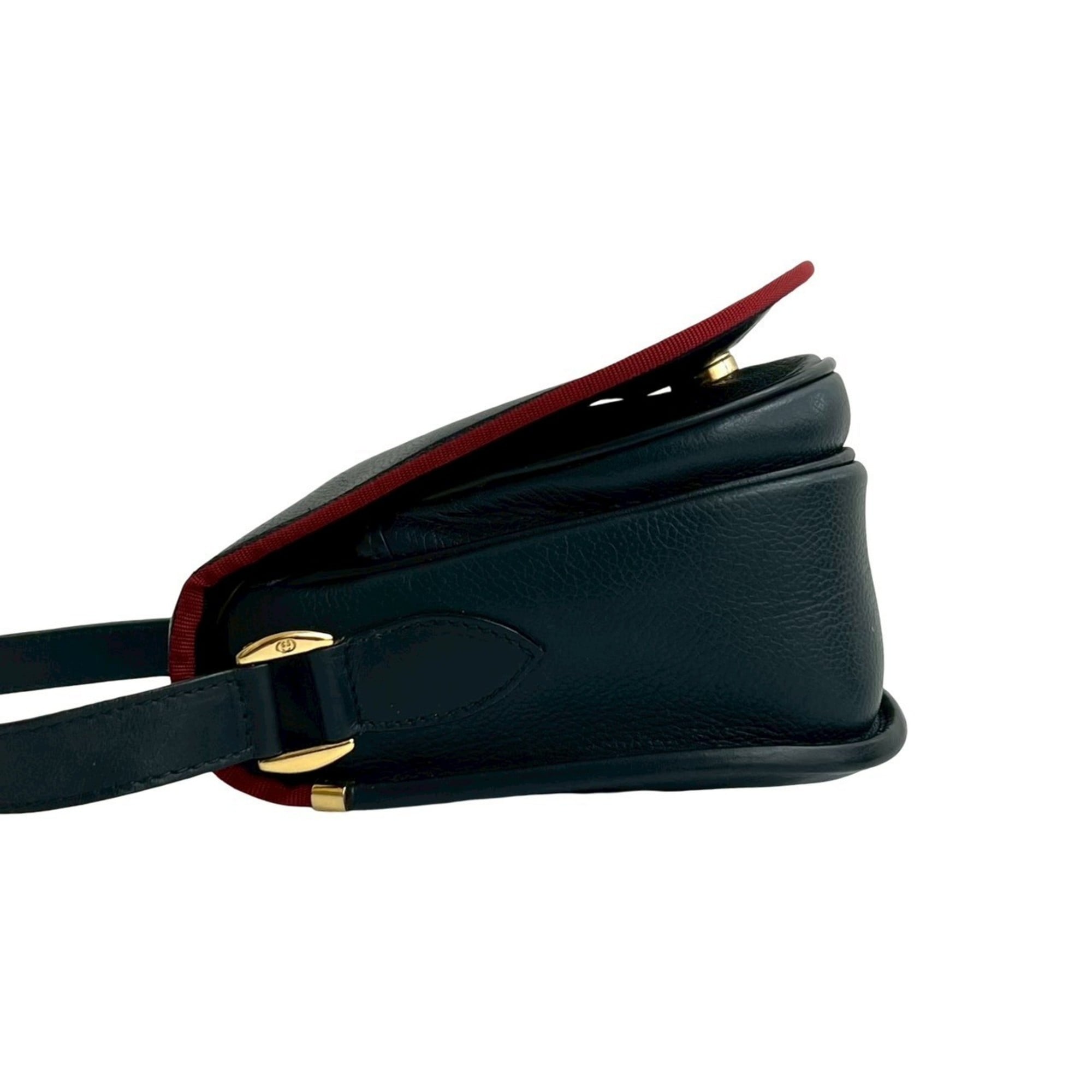Gucci Navy Red Color Leather Pochette Shoulder Bag (Pre-Owned)