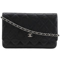 Chanel Black Grained Calfskin Chain/Shoulder Wallet