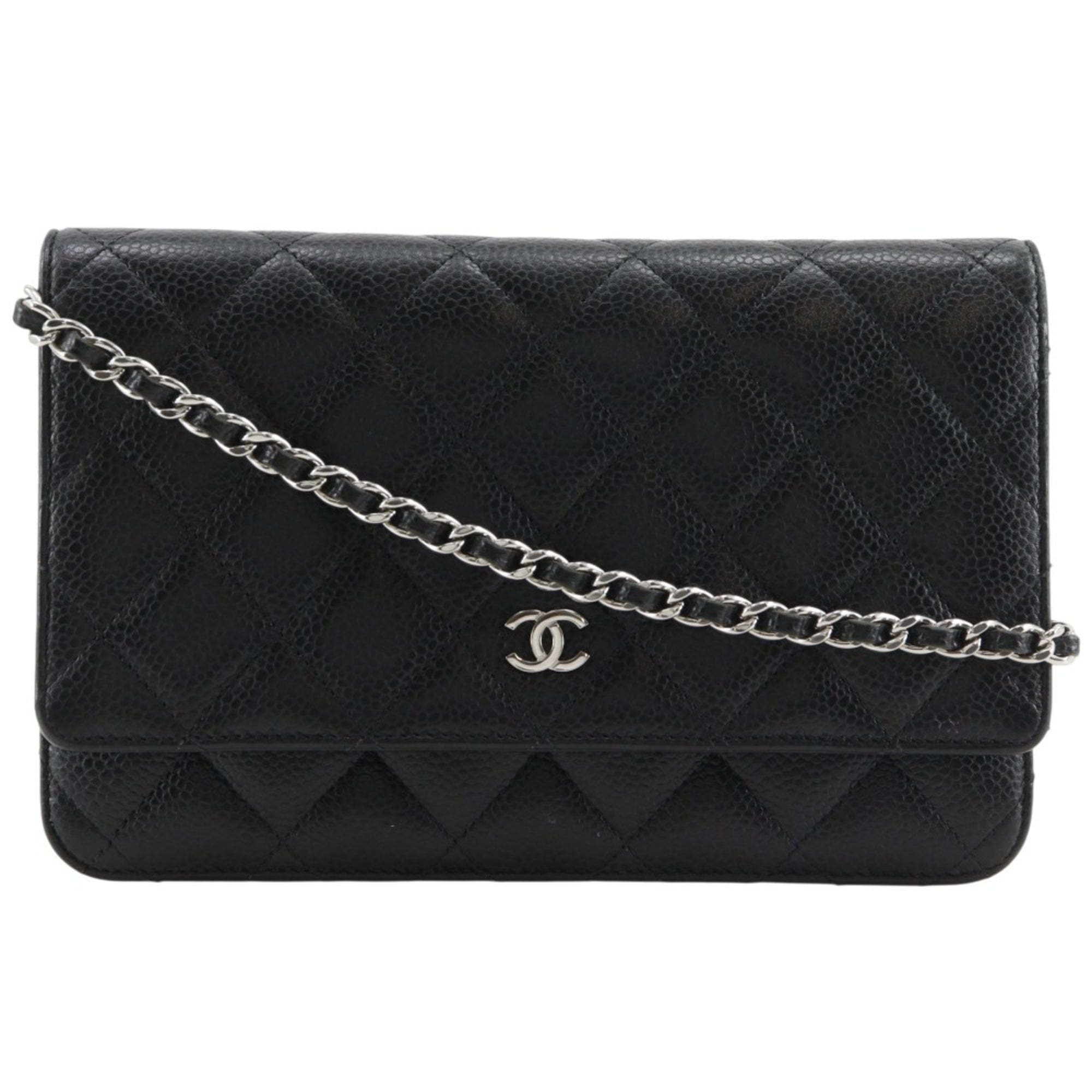 Chanel Black Grained Calfskin Chain/Shoulder Wallet