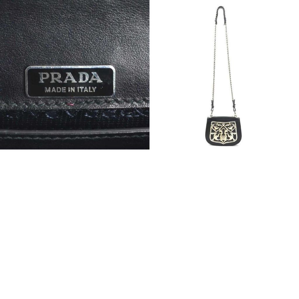 Prada Black Leather Metal Shoulder Bag
