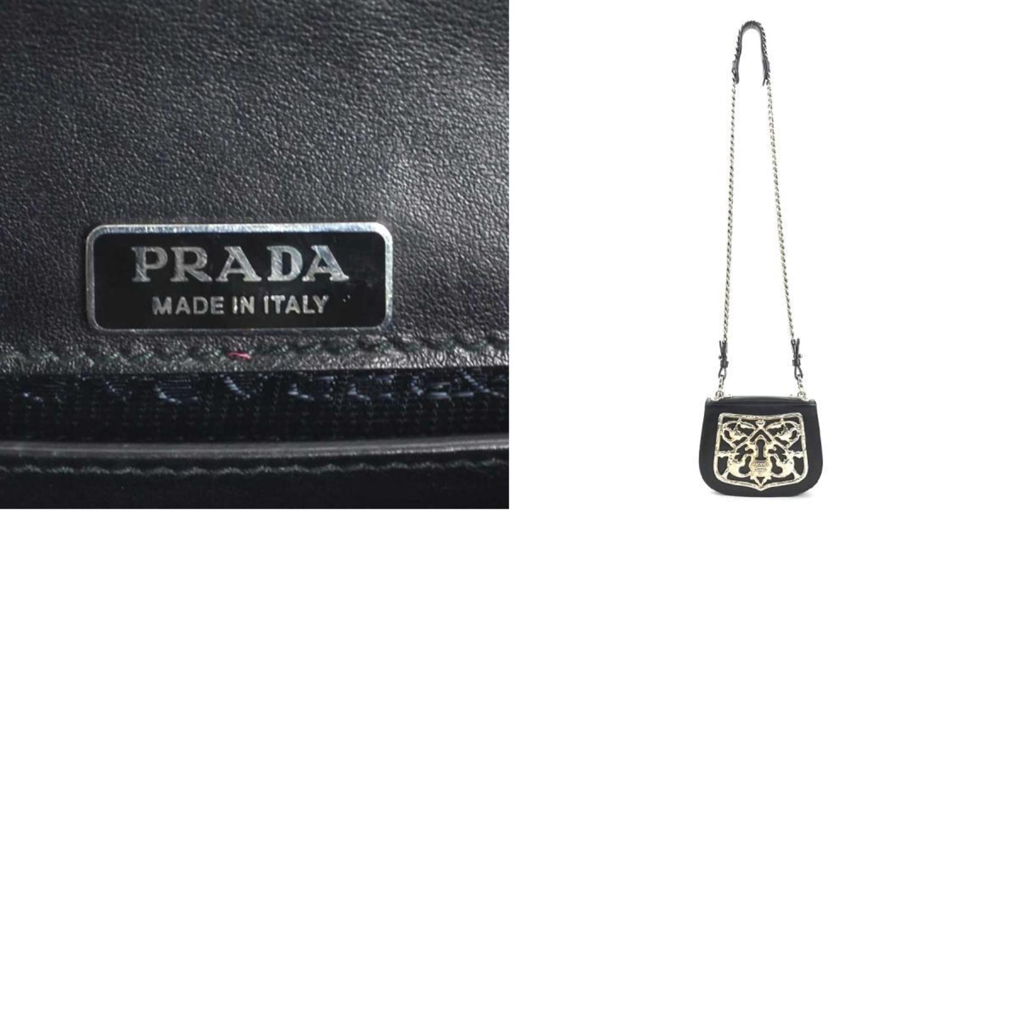 Prada Black Leather Metal Shoulder Bag