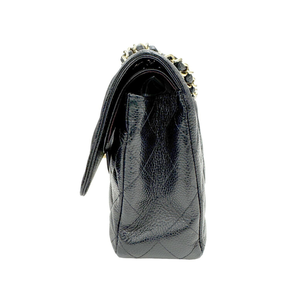 Chanel Gold Black Grained Calfskin Leather Chain/Shoulder Wallet