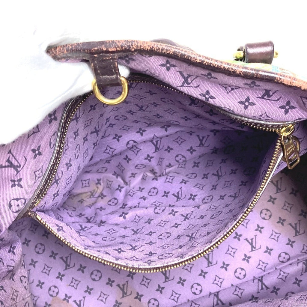 Louis Vuitton Green Leather Canvas Shoulder Bag Tote Bag
