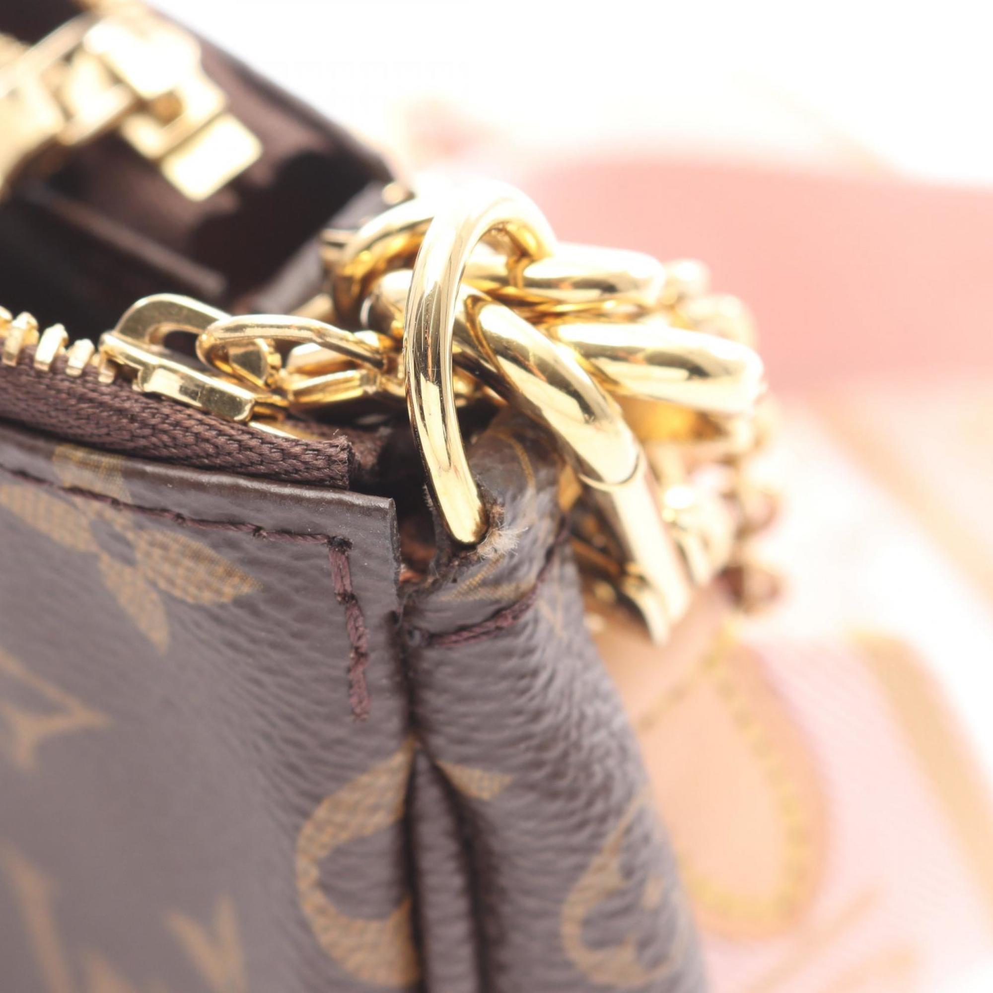 Louis Vuitton Brown Pink Rose Clair Coated Canvas Leather Pochette Shoulder Bag