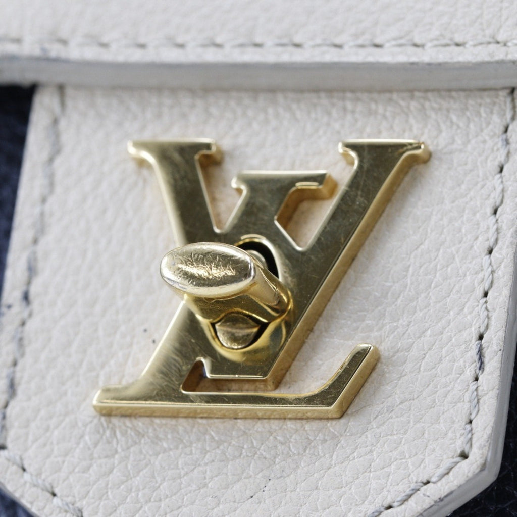 Louis Vuitton Beige Black Leather Tote Bag
