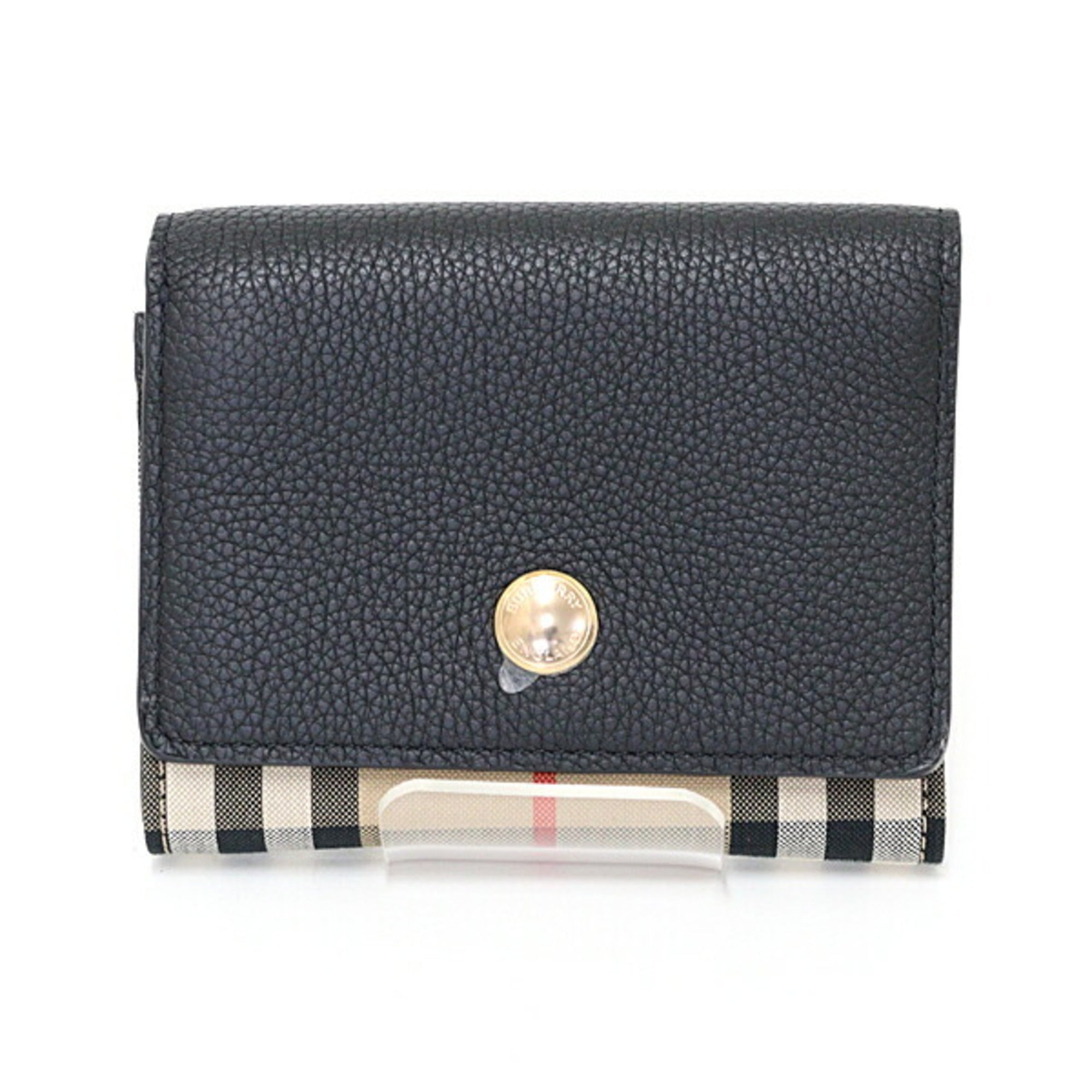 Burberry Beige Black Elastane Cotton Leather Wallet (Tri-Fold)