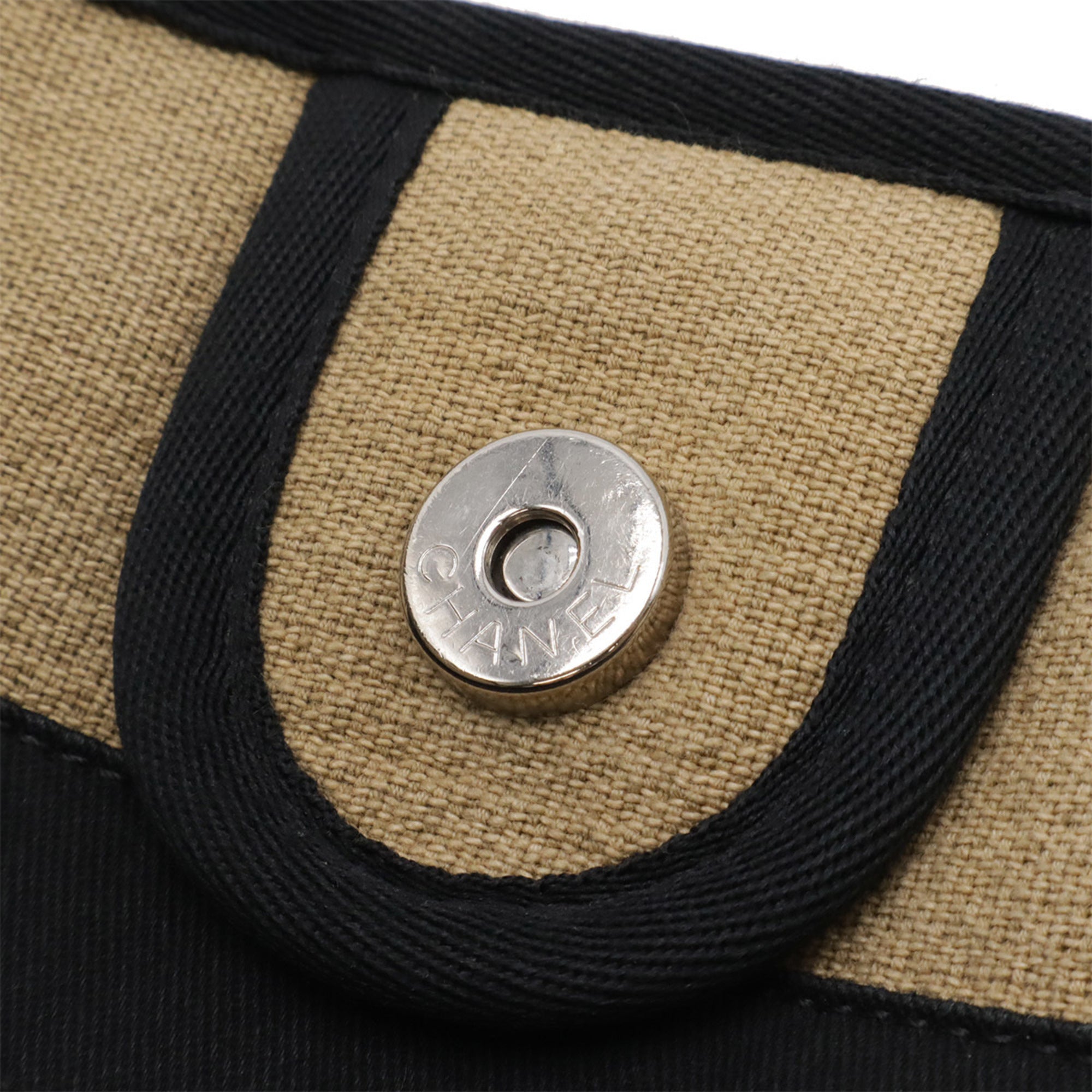 Chanel Beige Black Canvas Shoulder Bag Tote Bag