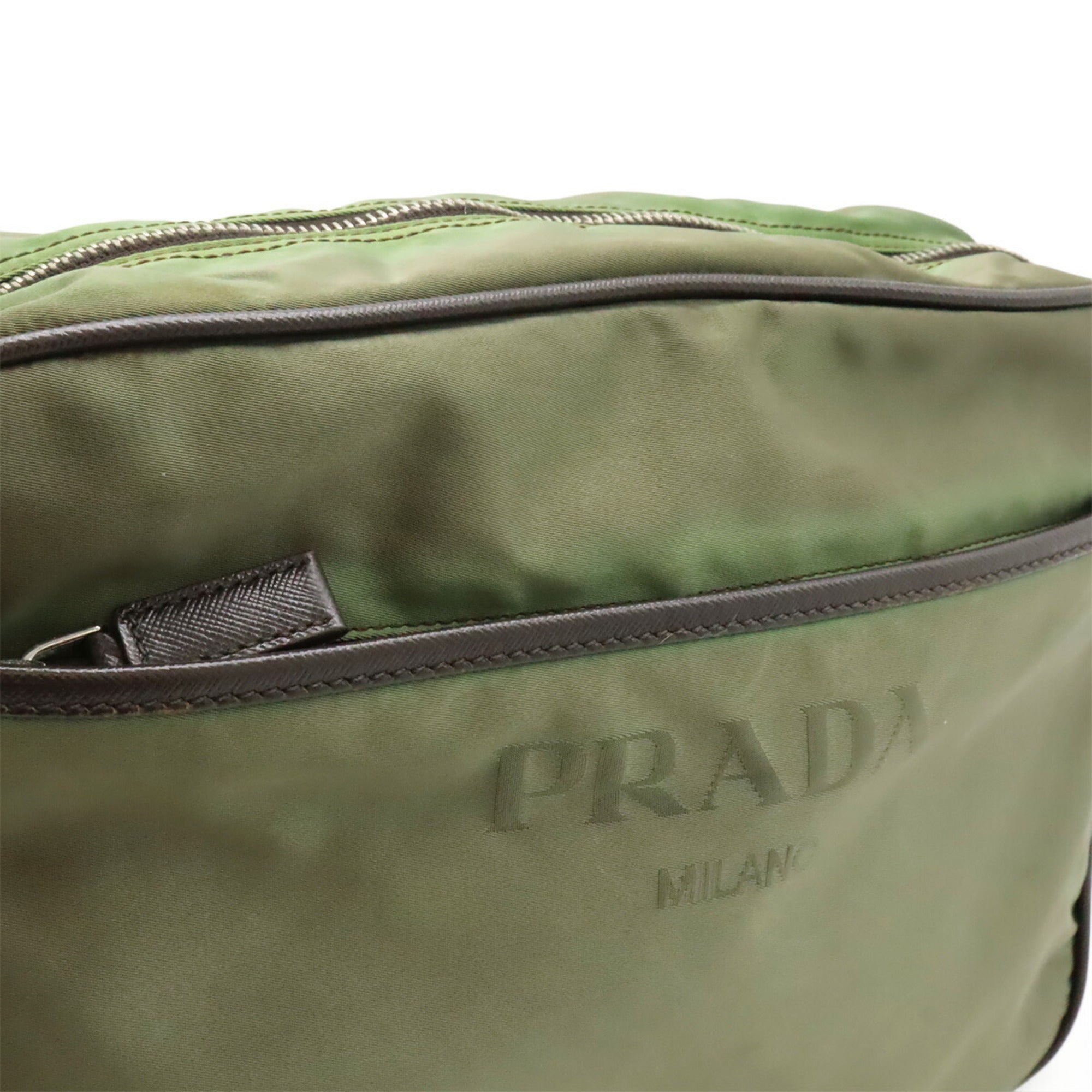 Prada Dark Brown Dark Gray Nylon Leather Shoulder Bag
