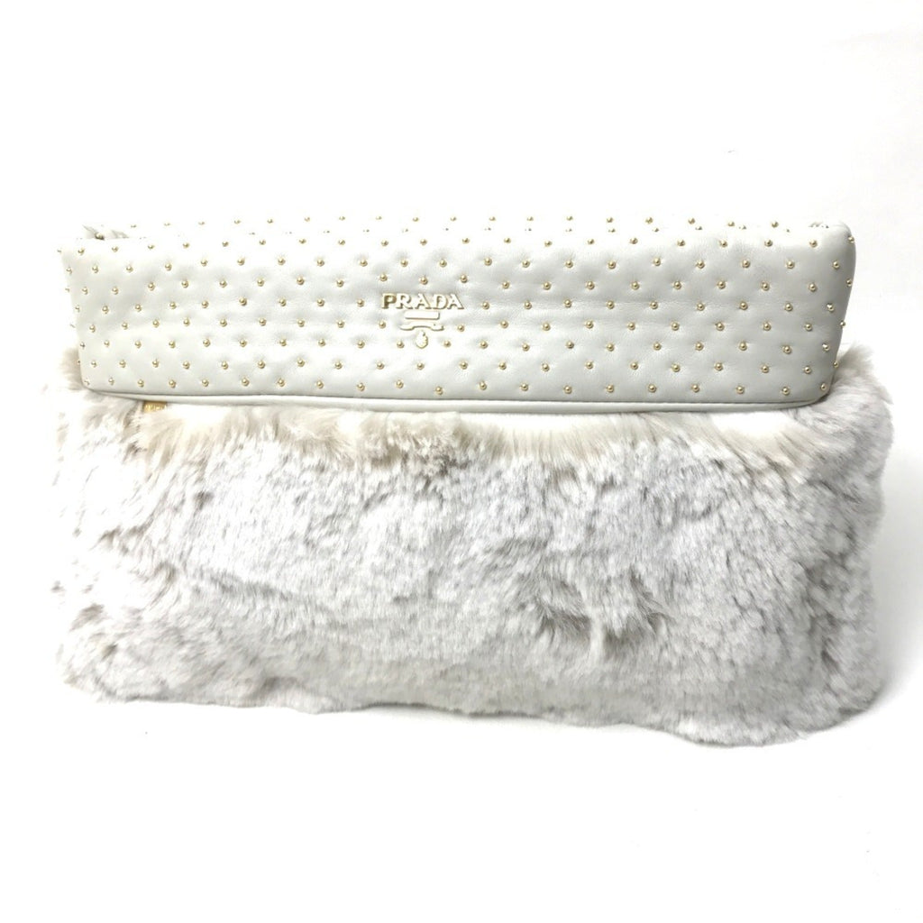 Prada Off-White Fur Leather Clutch Bag