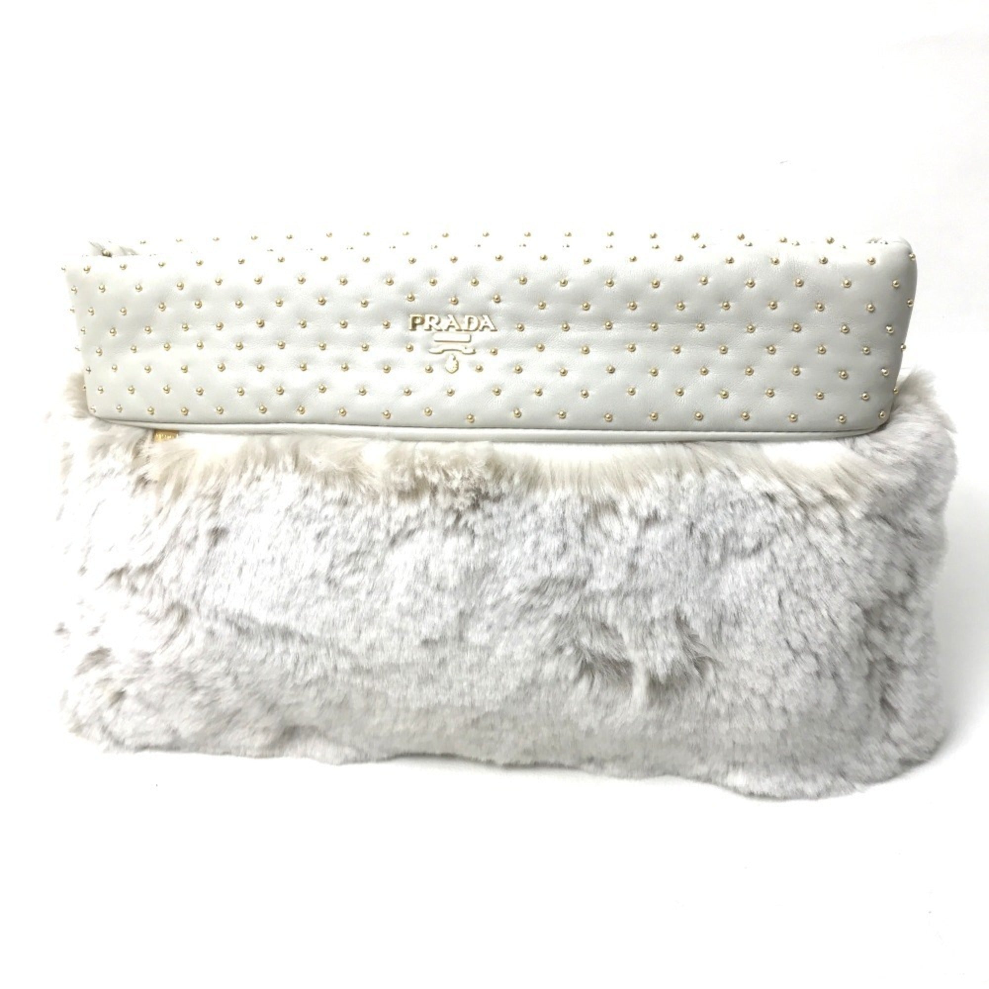 Prada Off-White Fur Leather Clutch Bag