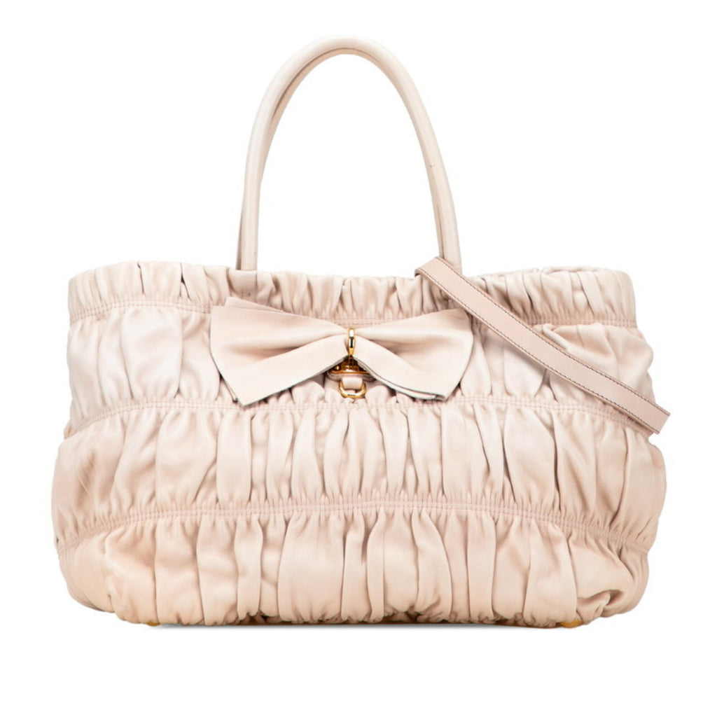 Prada Beige Pink Beige Leather Shoulder Bag Tote Bag