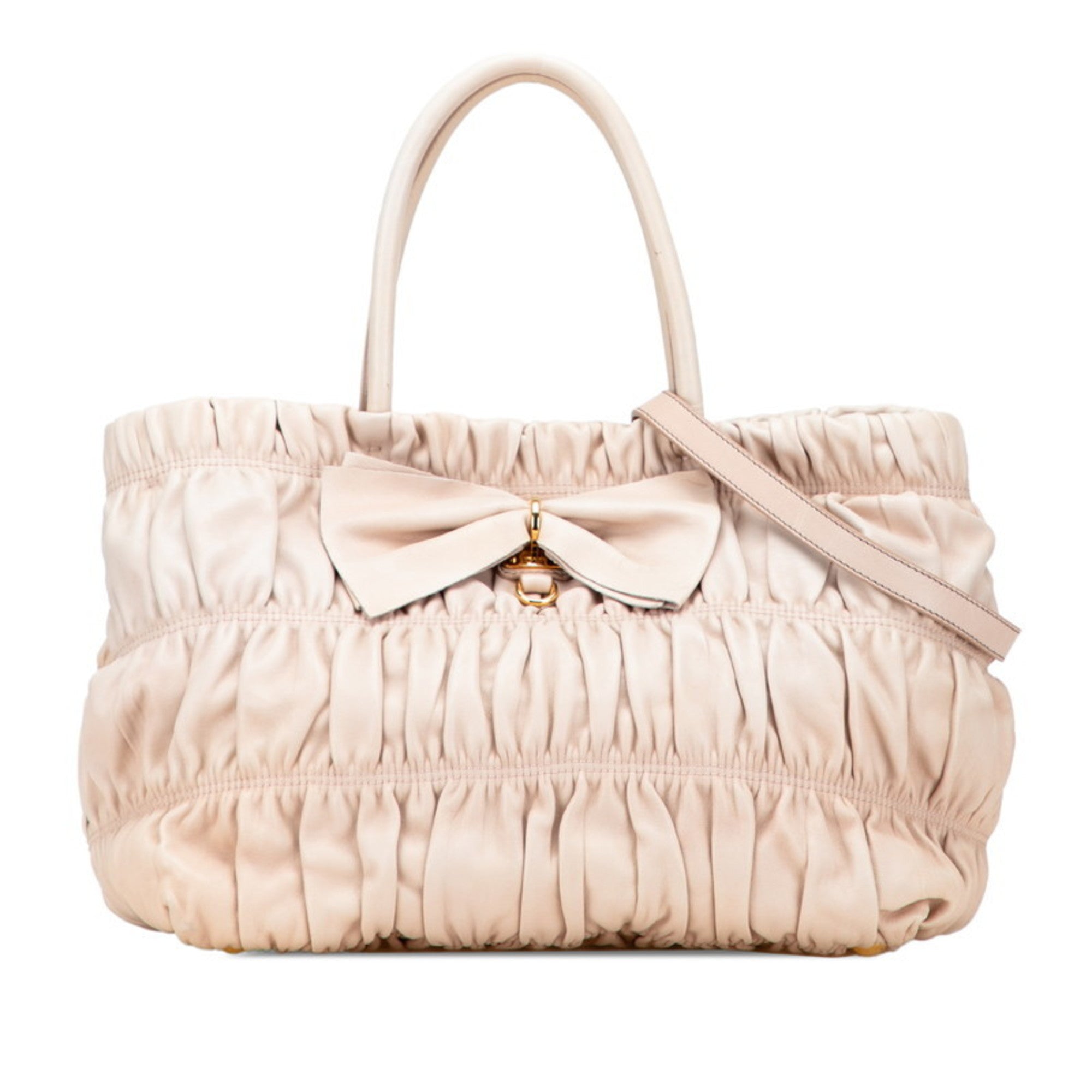 Prada Beige Pink Beige Leather Shoulder Bag Tote Bag