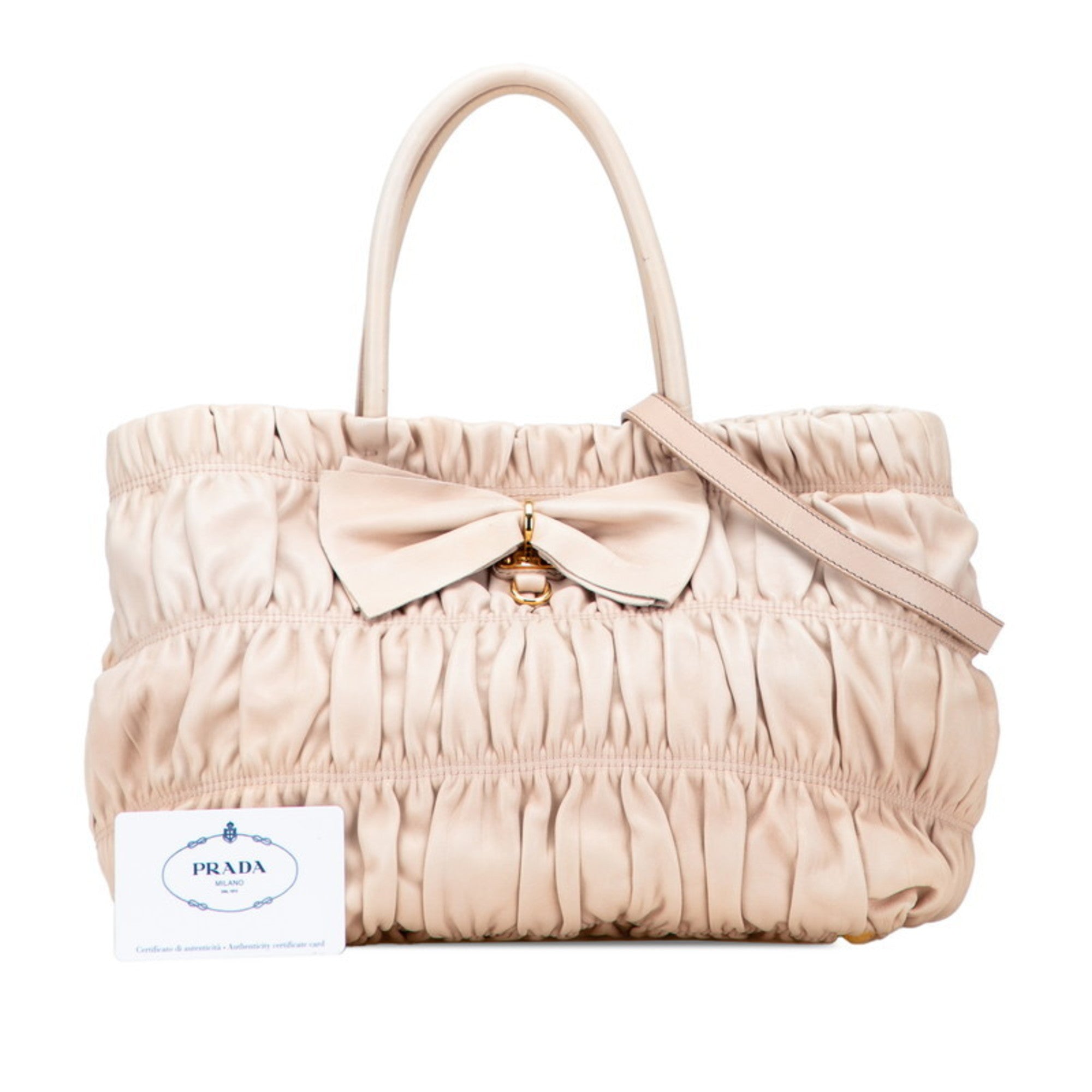 Prada Beige Pink Beige Leather Shoulder Bag Tote Bag