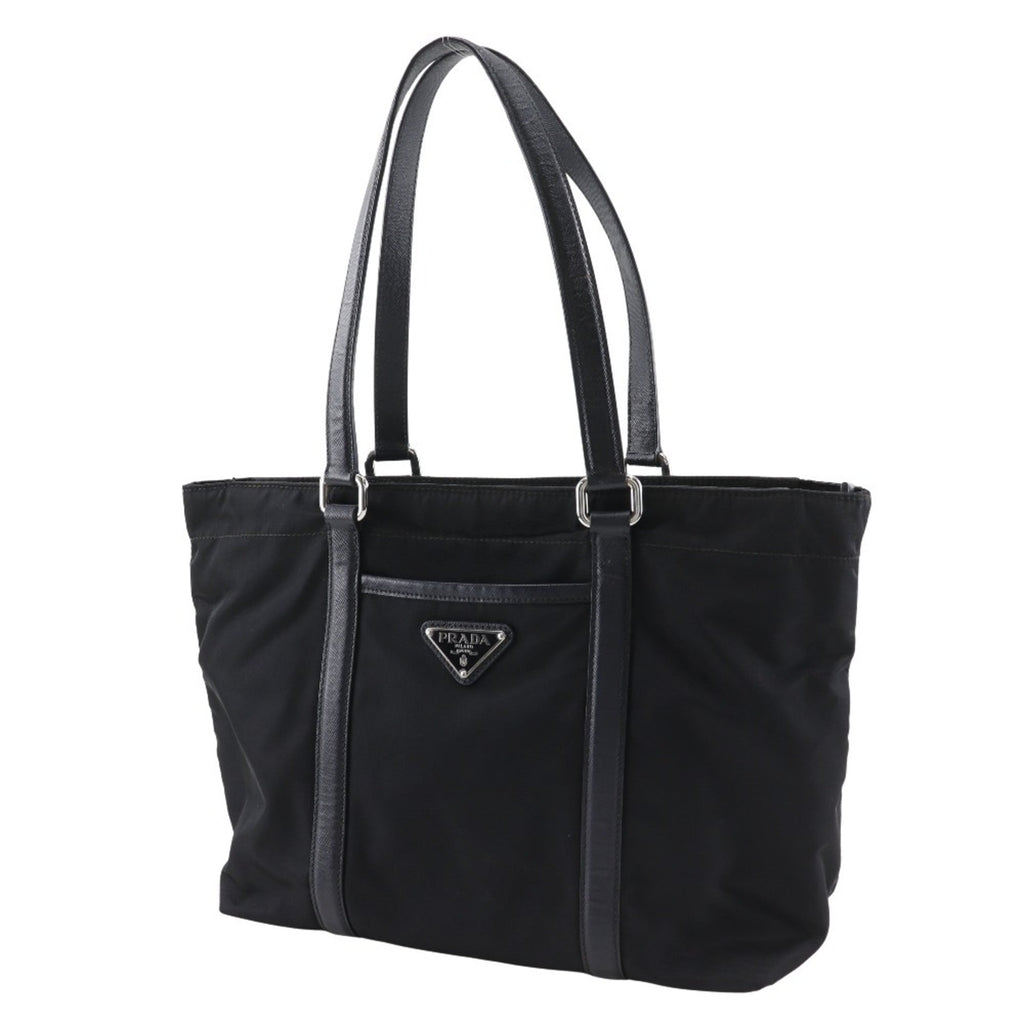 Prada Black Nero Nylon Leather Tote Bag