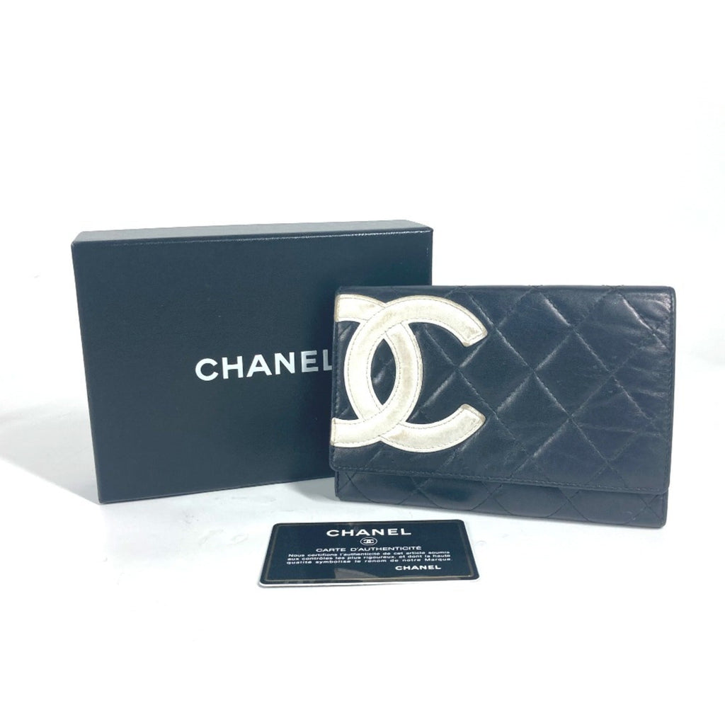 Chanel Black White Leather Bill Wallet (Bi-Fold)