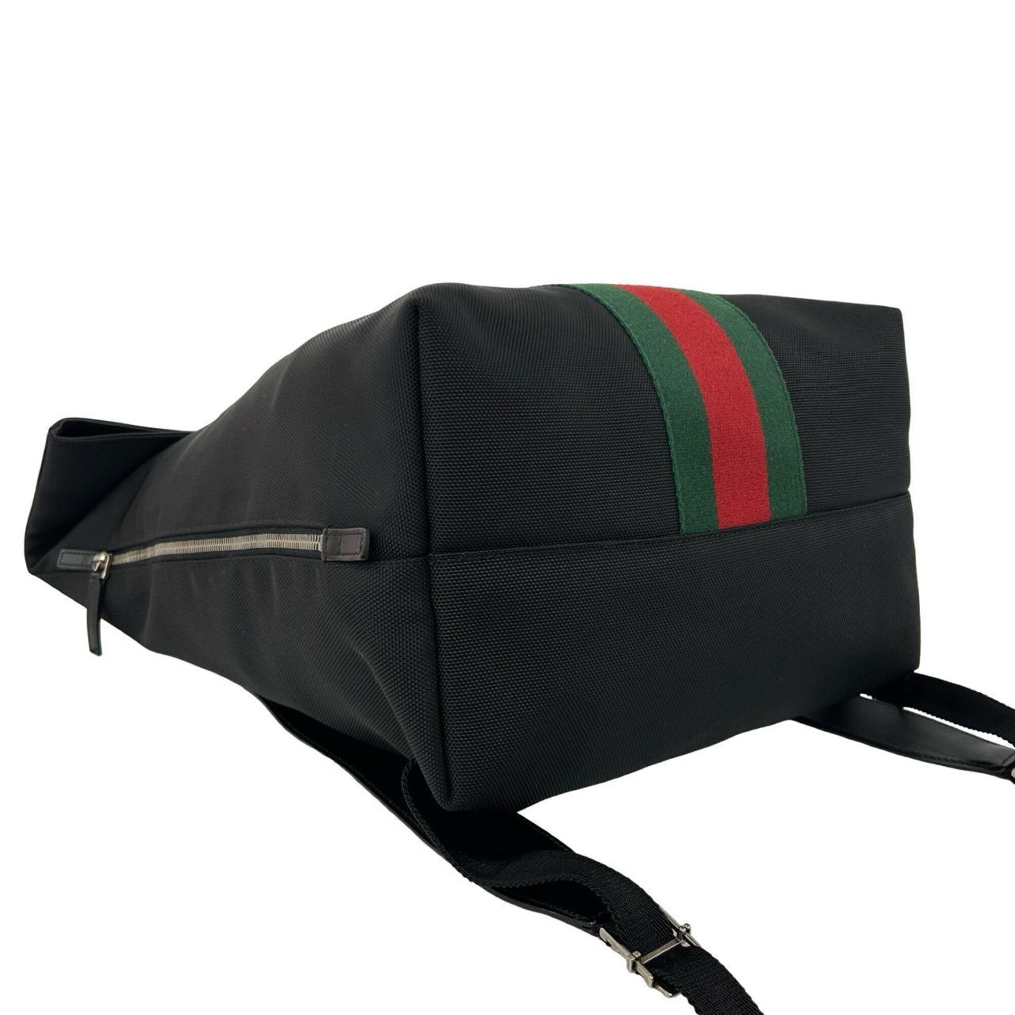 Gucci Black Green Red Color Canvas Leather Backpack (Pre-Owned)