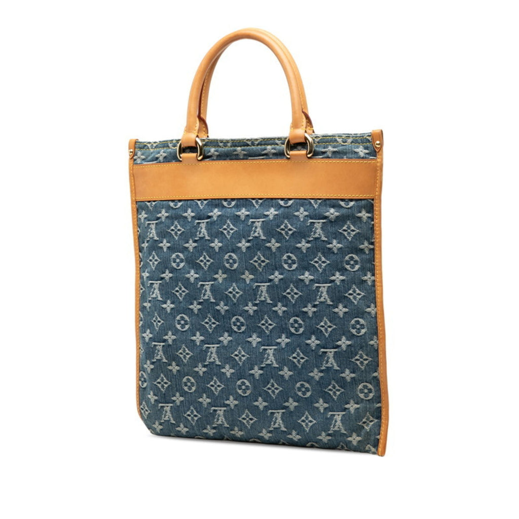 Louis Vuitton Blue Canvas Leather Handbag Tote Bag