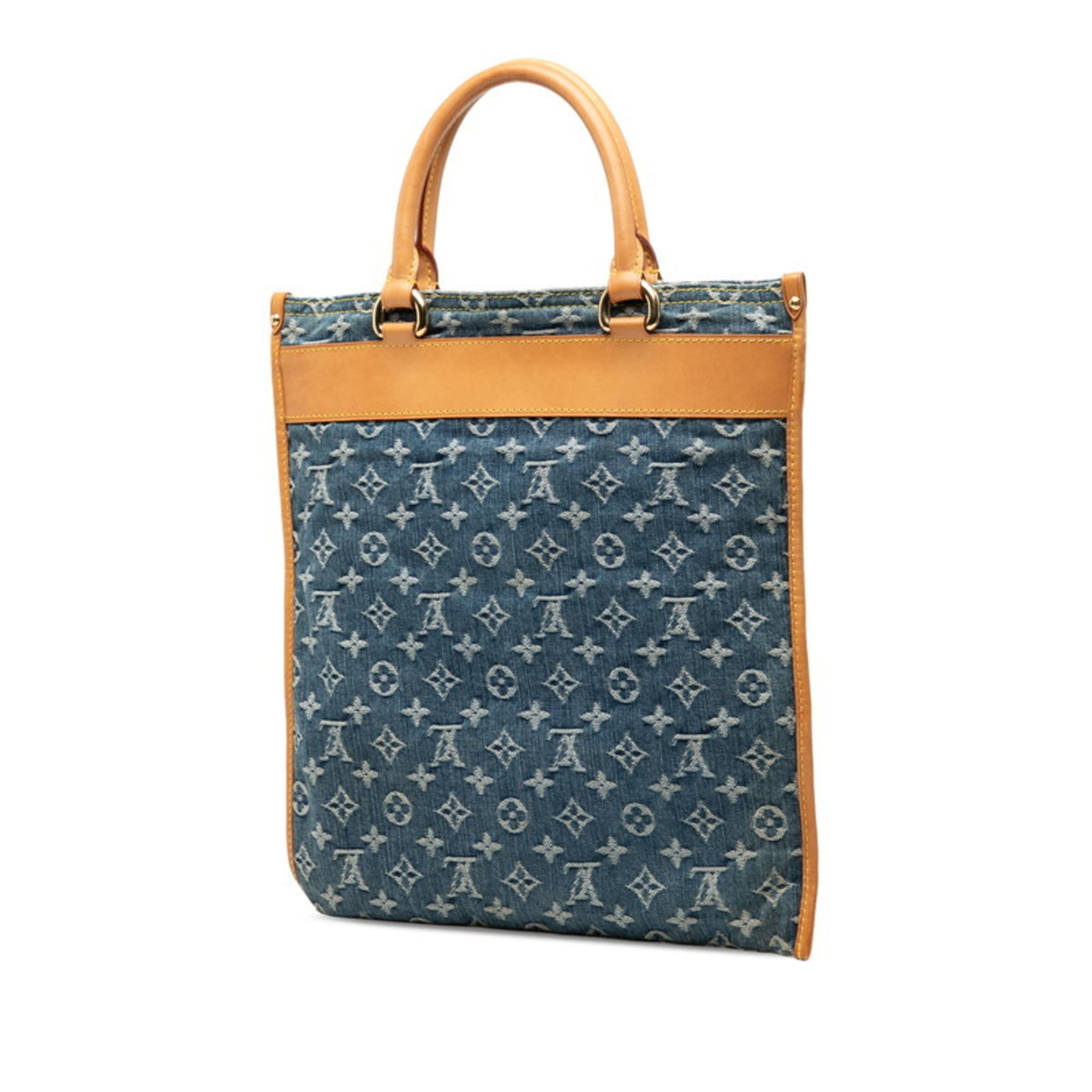 Louis Vuitton Blue Canvas Leather Handbag Tote Bag