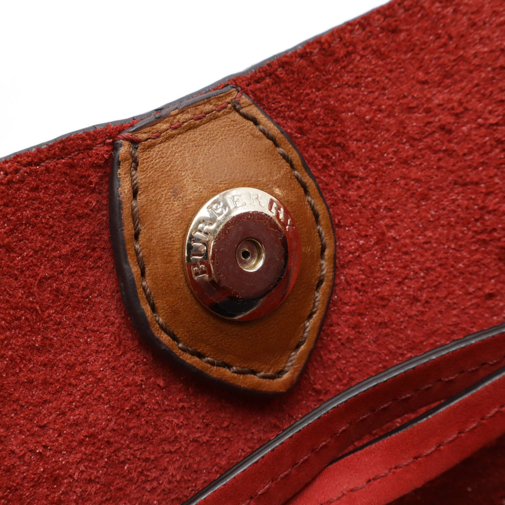 Burberry Brown Red Color Suede Canvas Leather Shoulder Bag