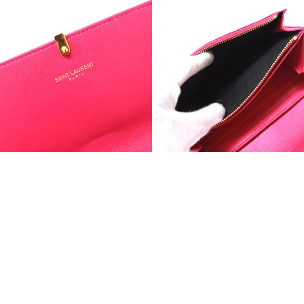 Saint Laurent Pink Leather Long Wallet (Bi-Fold) (Pre-Owned)
