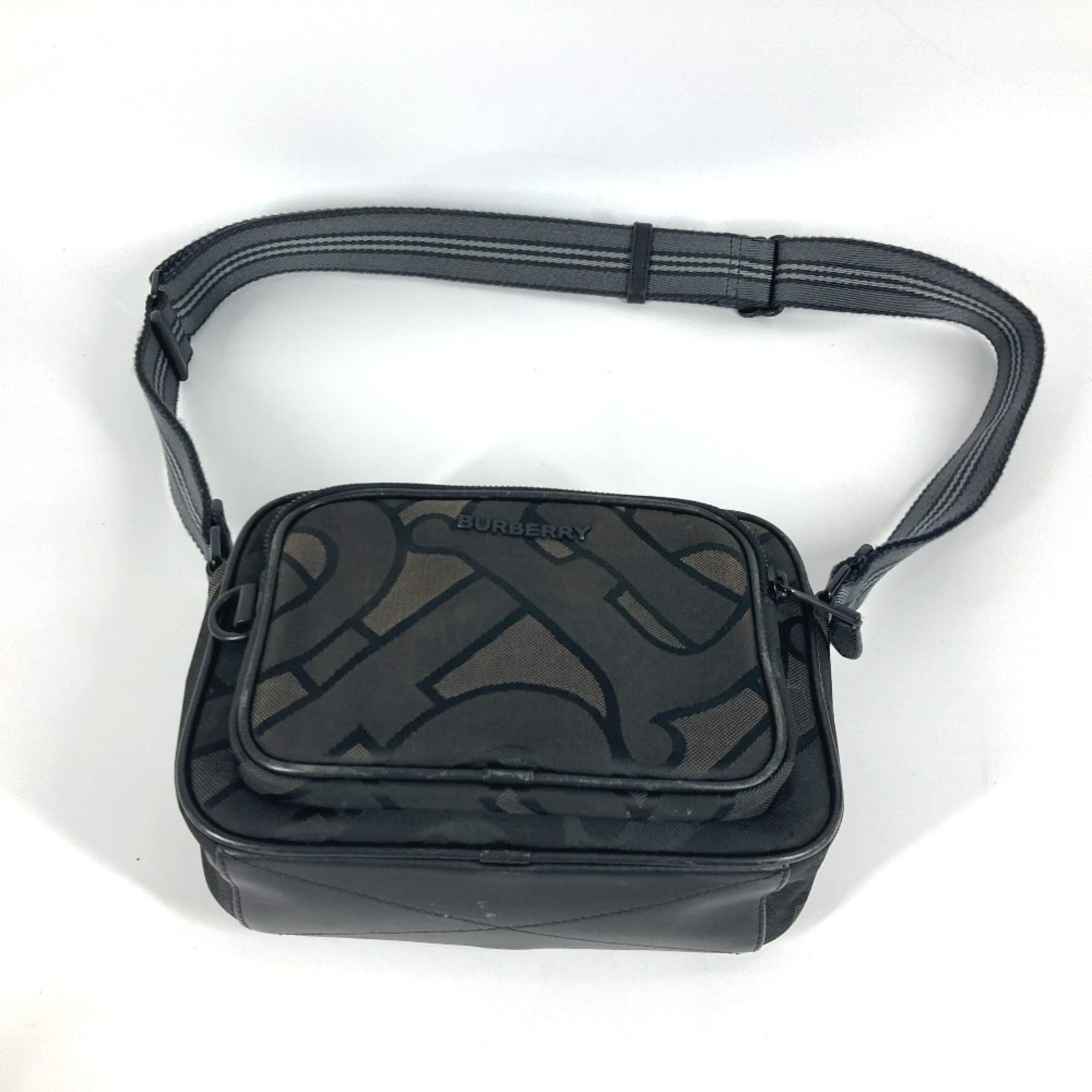 Burberry Black Gray Nylon Canvas Pochette Shoulder Bag