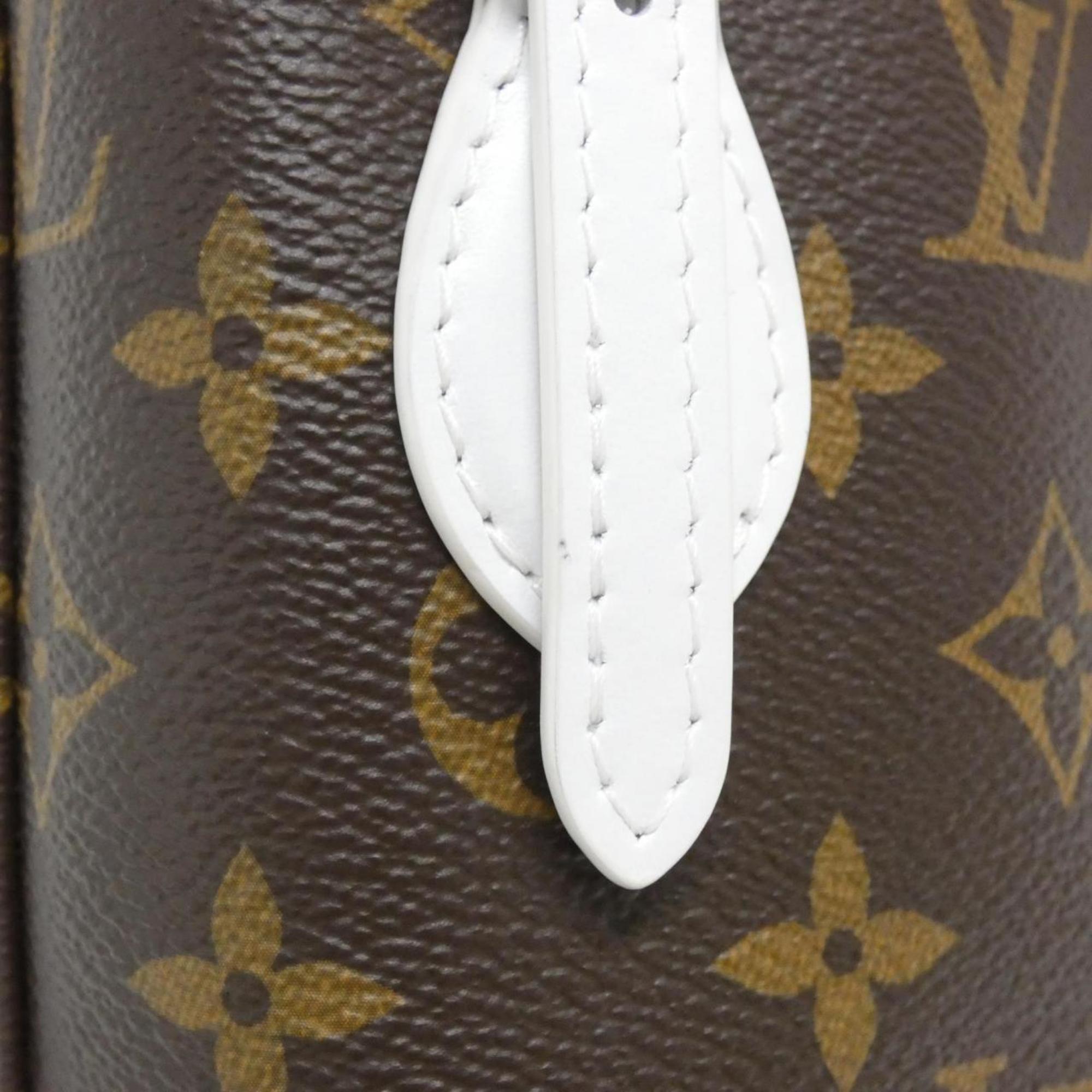 Louis Vuitton Blanc Marron Coated Canvas Leather Handbag