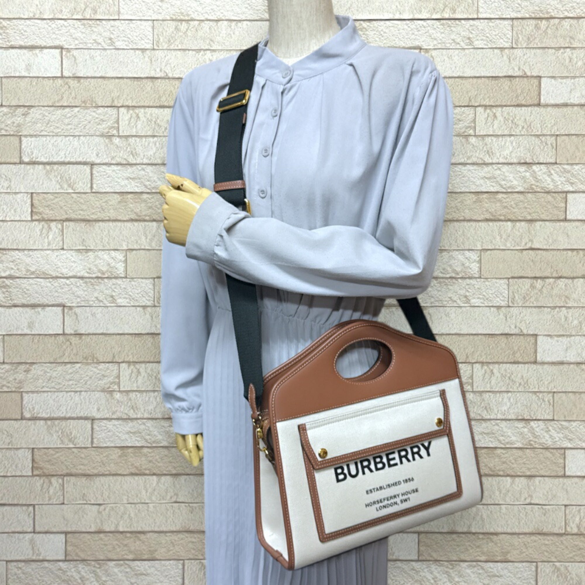 Burberry Beige Brown Canvas Leather Shoulder Bag