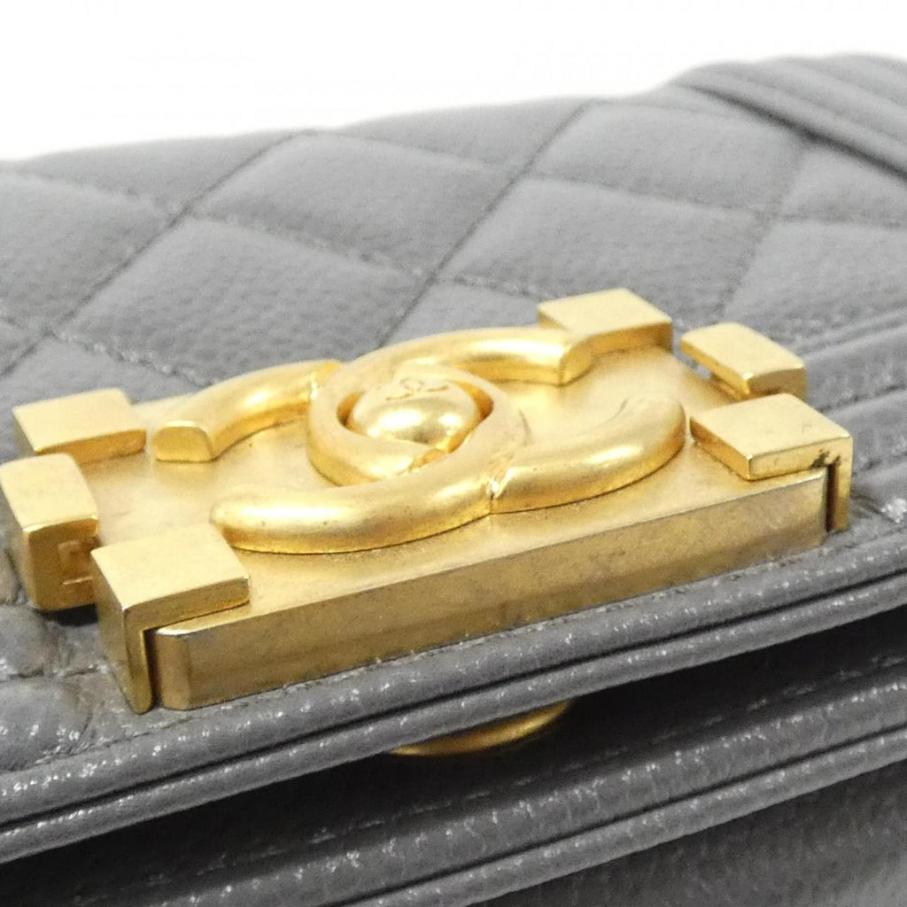 Chanel Boy Chanel Gray Grained Calfskin Shoulder Bag