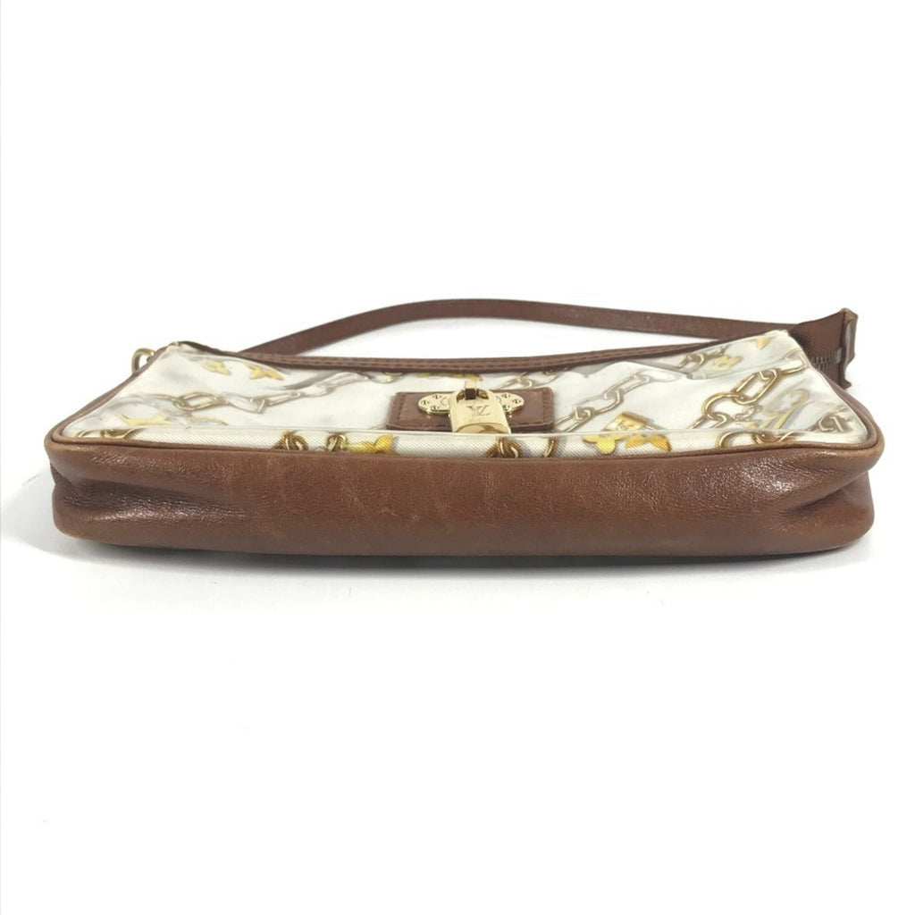Louis Vuitton Brown White Vinyl Leather Handbag Pouch Shoulder Bag
