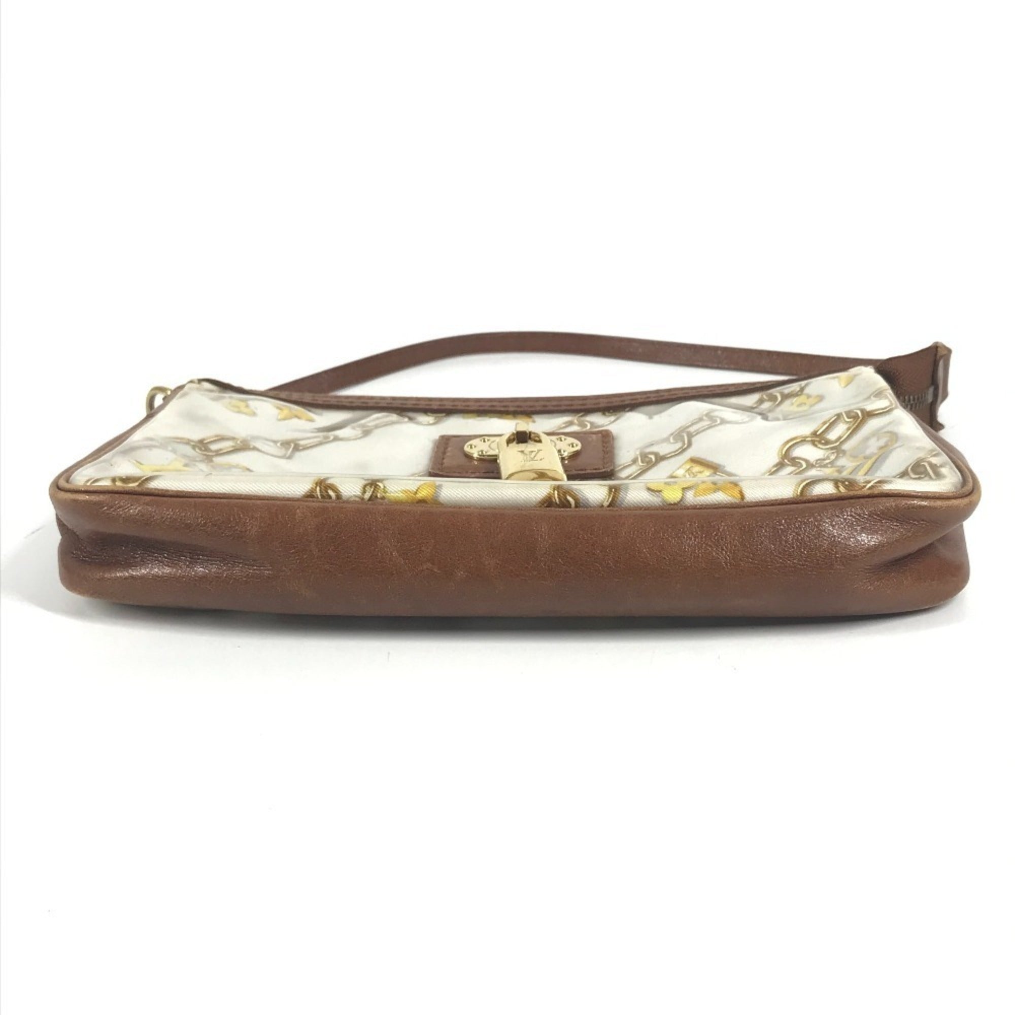 Louis Vuitton Brown White Vinyl Leather Handbag Pouch Shoulder Bag