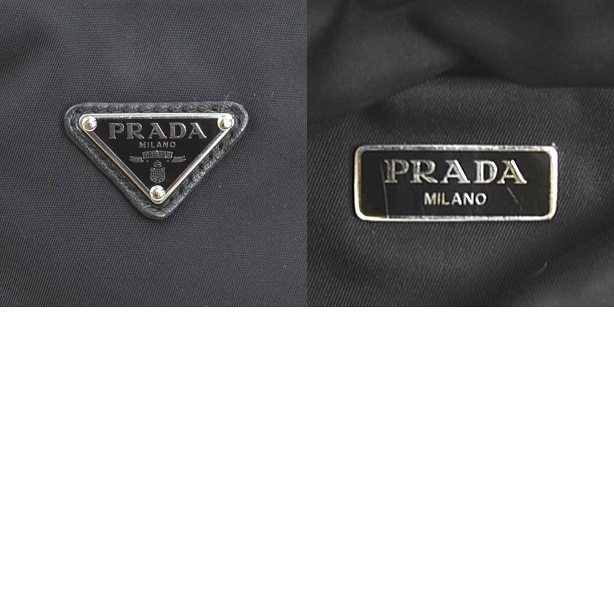 Prada Black Nylon Leather Handbag Shoulder Bag
