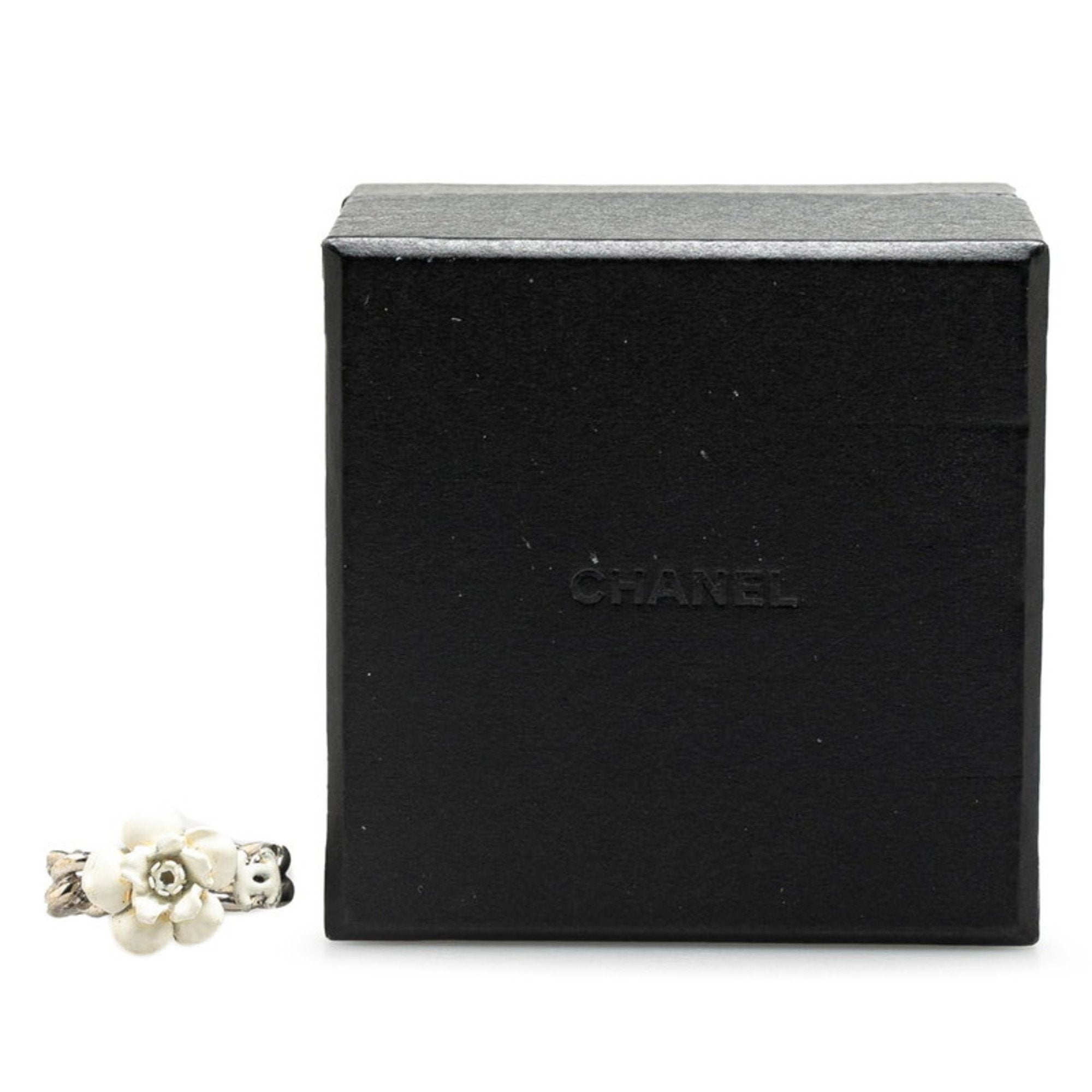 Chanel Silver White Metal Band Ring