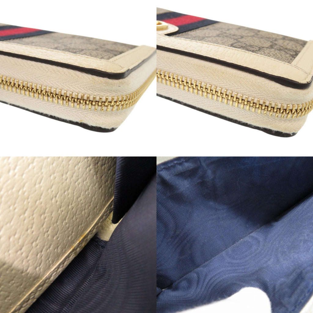 Gucci Gg Supreme Beige White Gg Supreme Leather Long Wallet (Bi-Fold) (Pre-Owned)