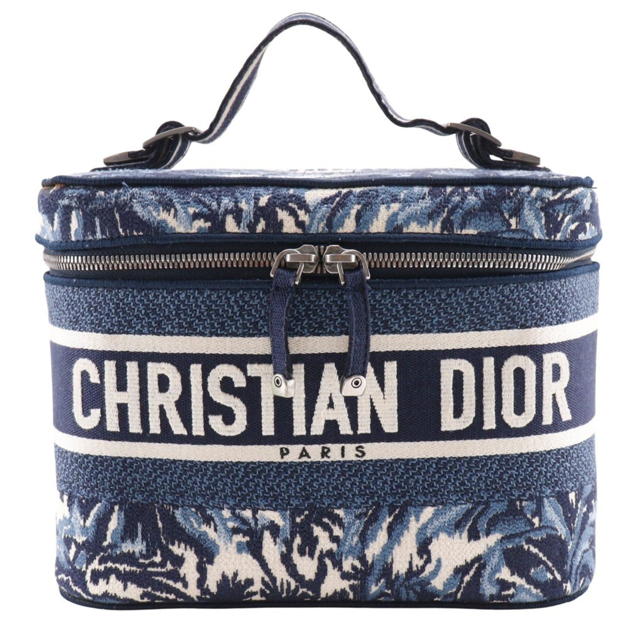 Christian Dior Navy White Canvas Handbag Weekend Bag (Pre-Owned)