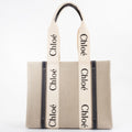 Chloé Blue White Linen Leather Tote Bag (Pre-Owned)