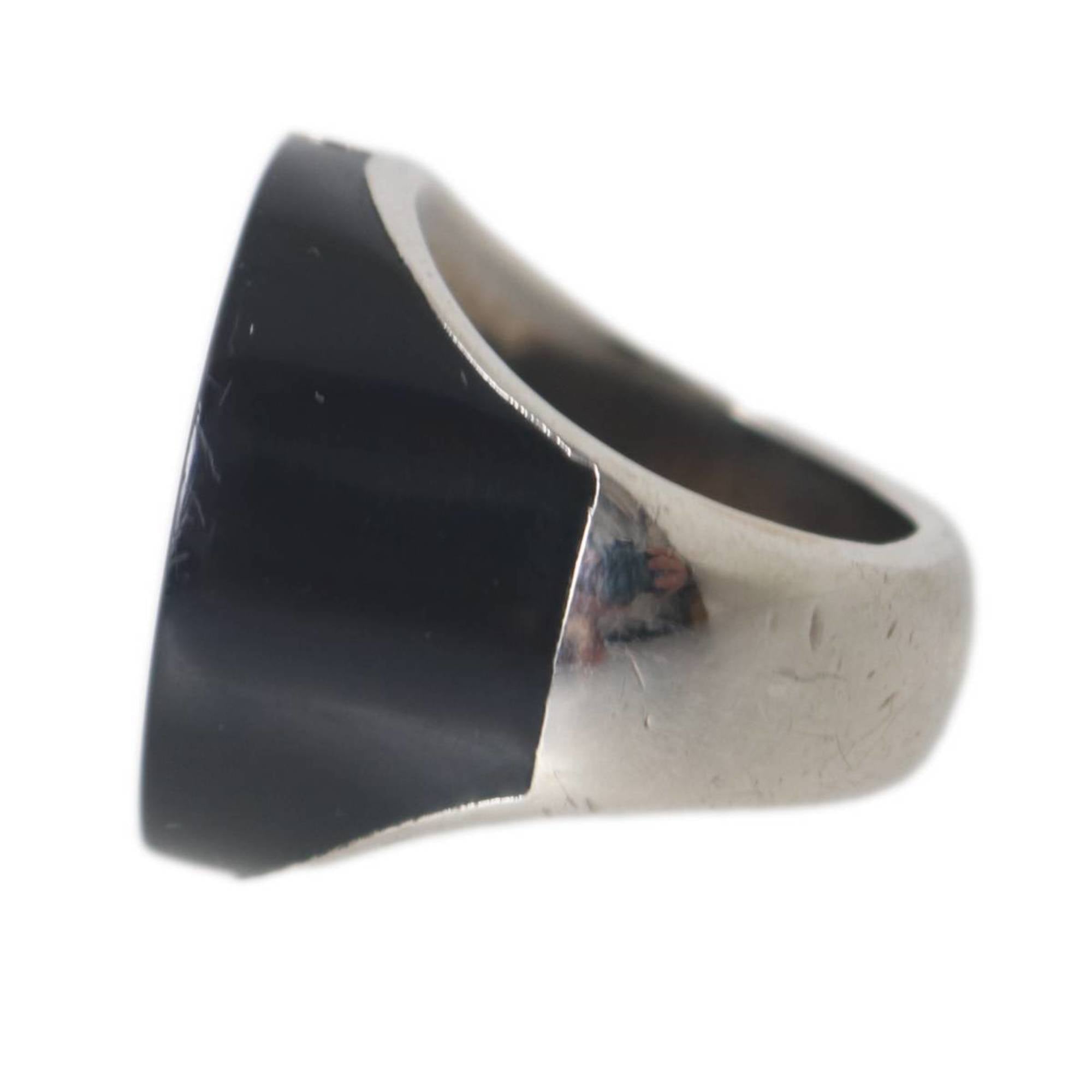 Chanel Silver Black Band Ring