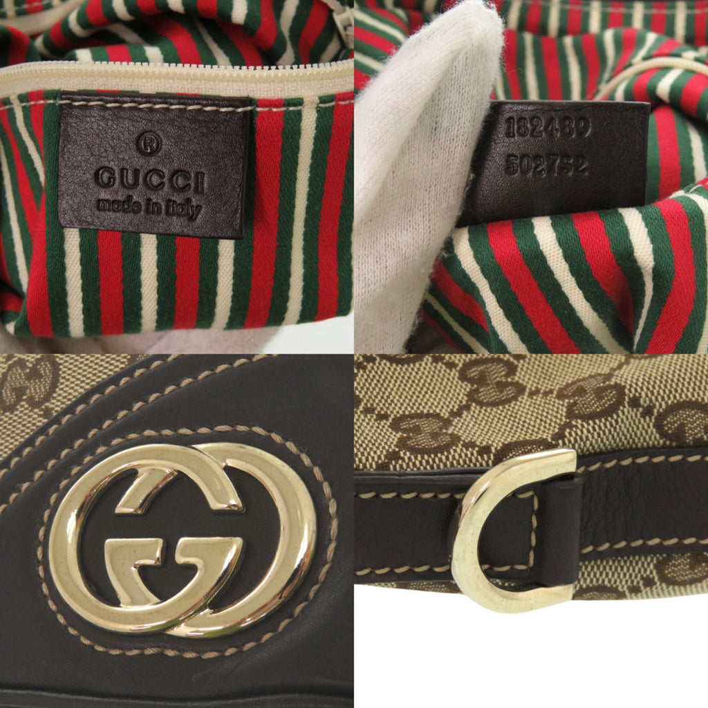 Gucci Beige Brown Gg Canvas Leather Handbag (Pre-Owned)
