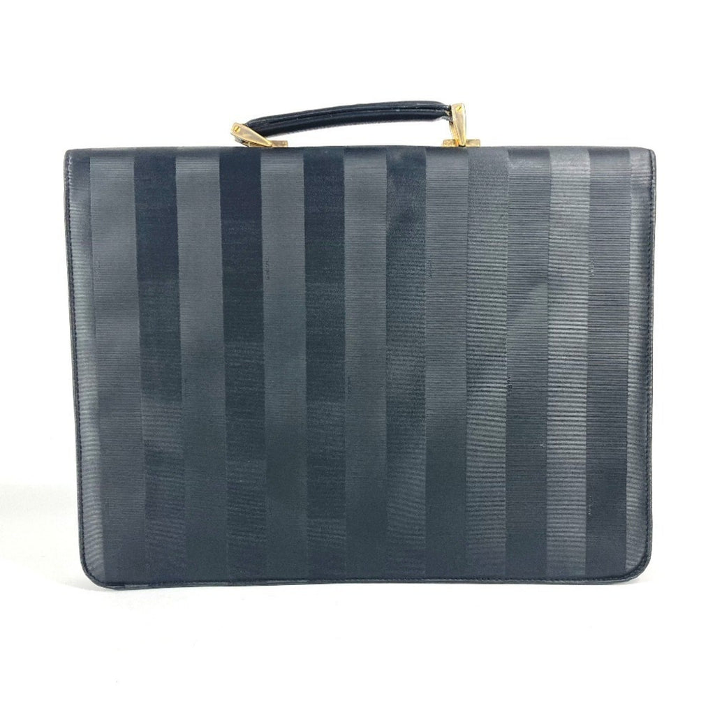Fendi Pequin Black Pvc Leather Briefcase Handbag Tote Bag