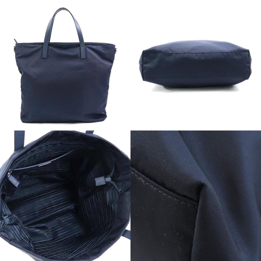 Prada Navy Nylon Leather Handbag Shoulder Bag