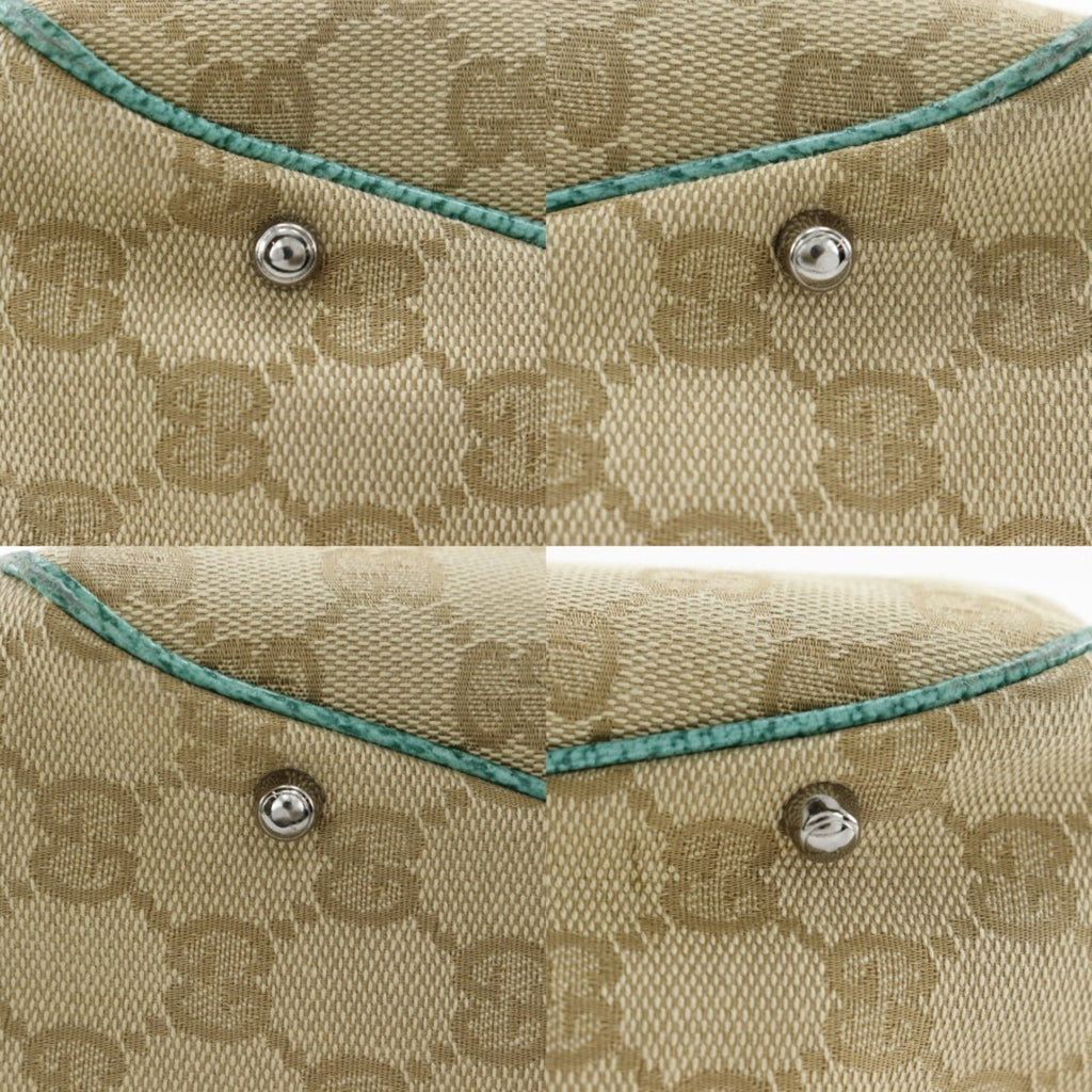 Gucci Gg Canvas Beige Green Gg Canvas Tote Bag (Pre-Owned)