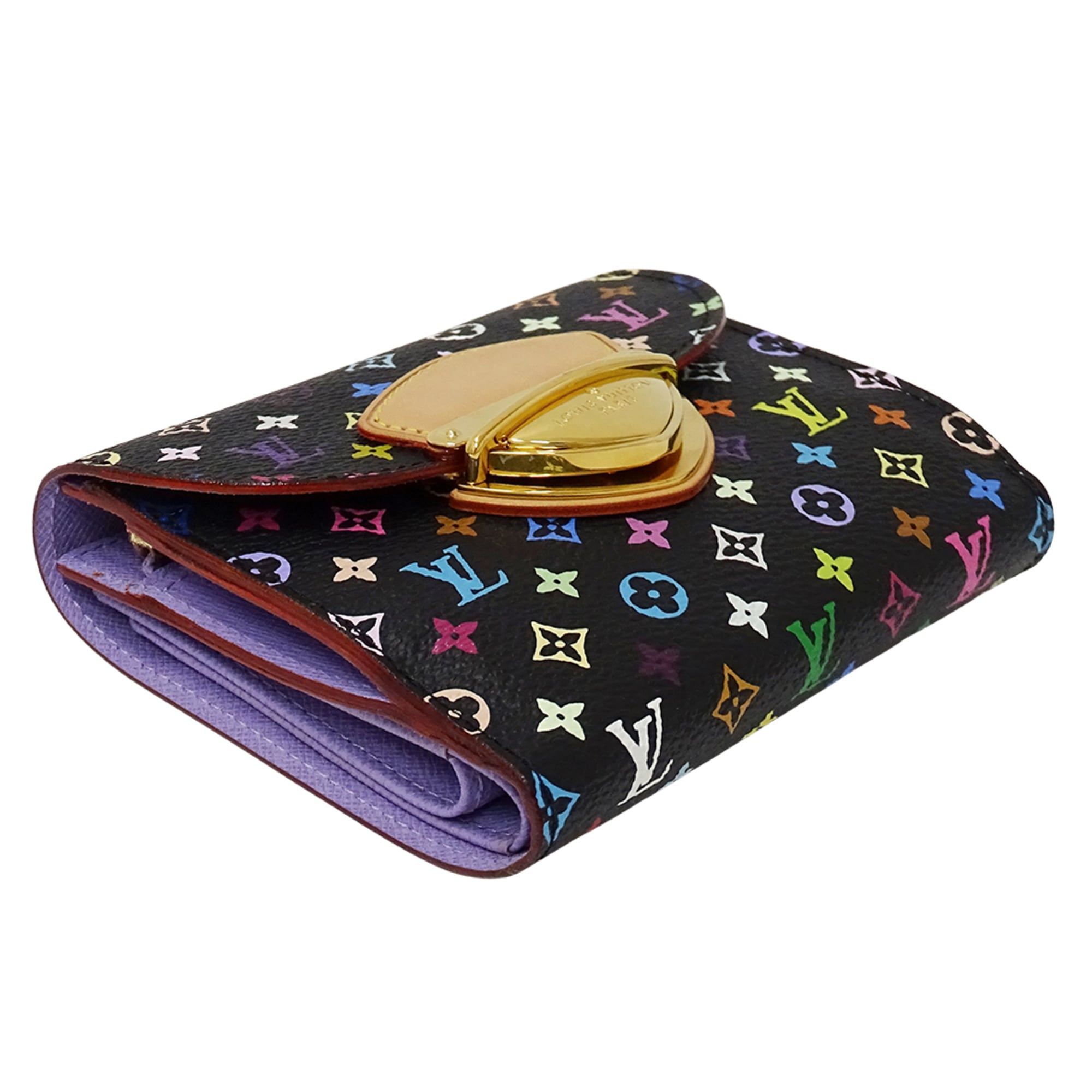 Louis Vuitton Black Multi-Color Noir Purple Violet Monogram Multicolore Wallet