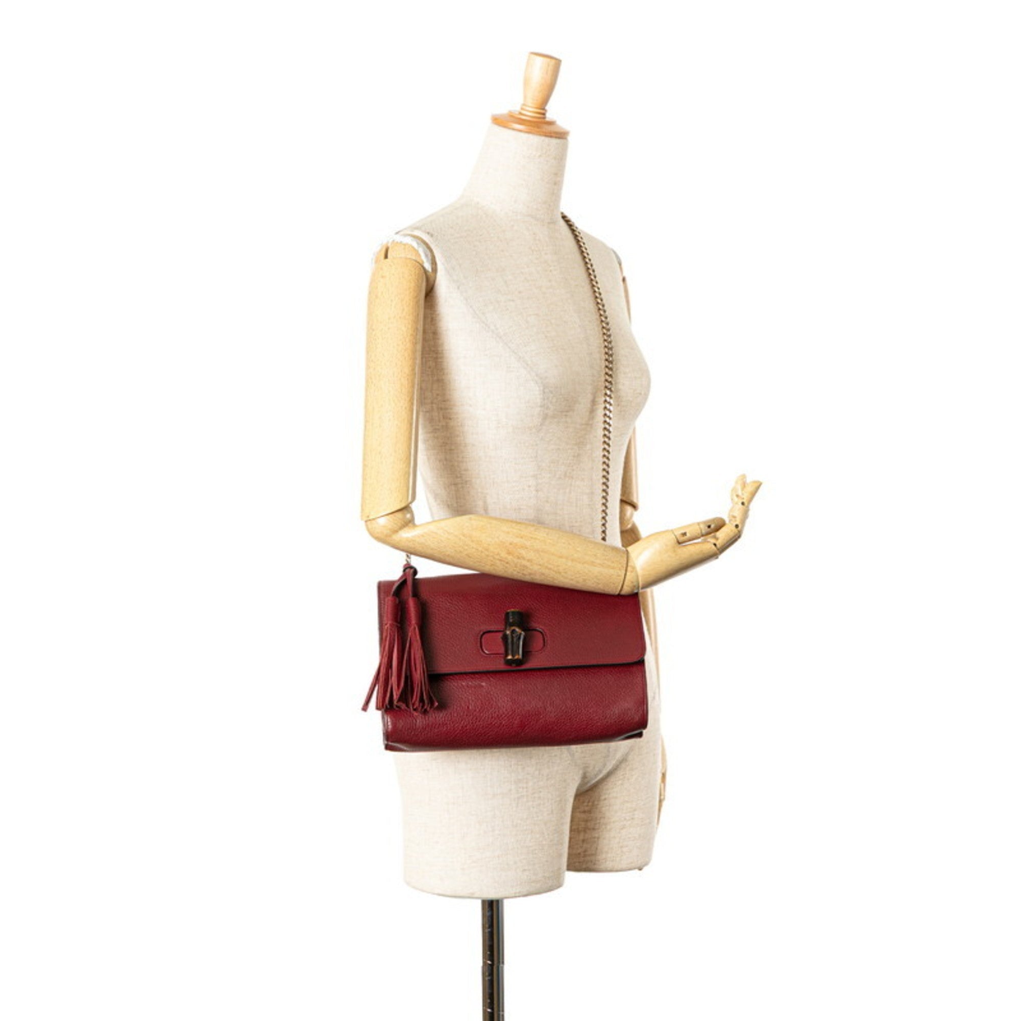 Gucci Red Color Wine Leather Shoulder Bag (Pre-Owned)