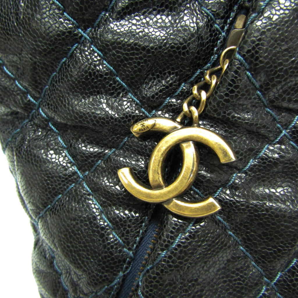 Chanel Matelasse Black Navy Grained Calfskin Tote Bag