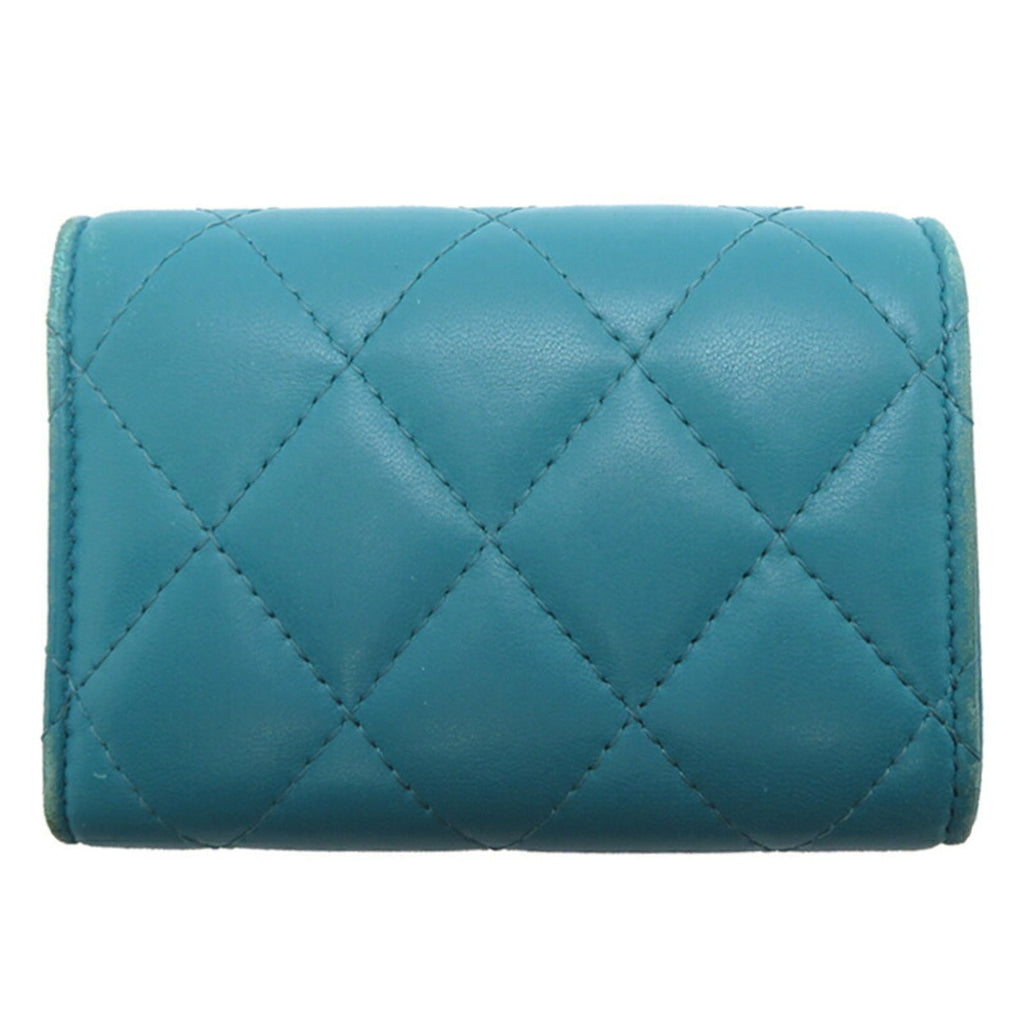 Chanel Blue Turquoise Leather Wallet (Tri-Fold)