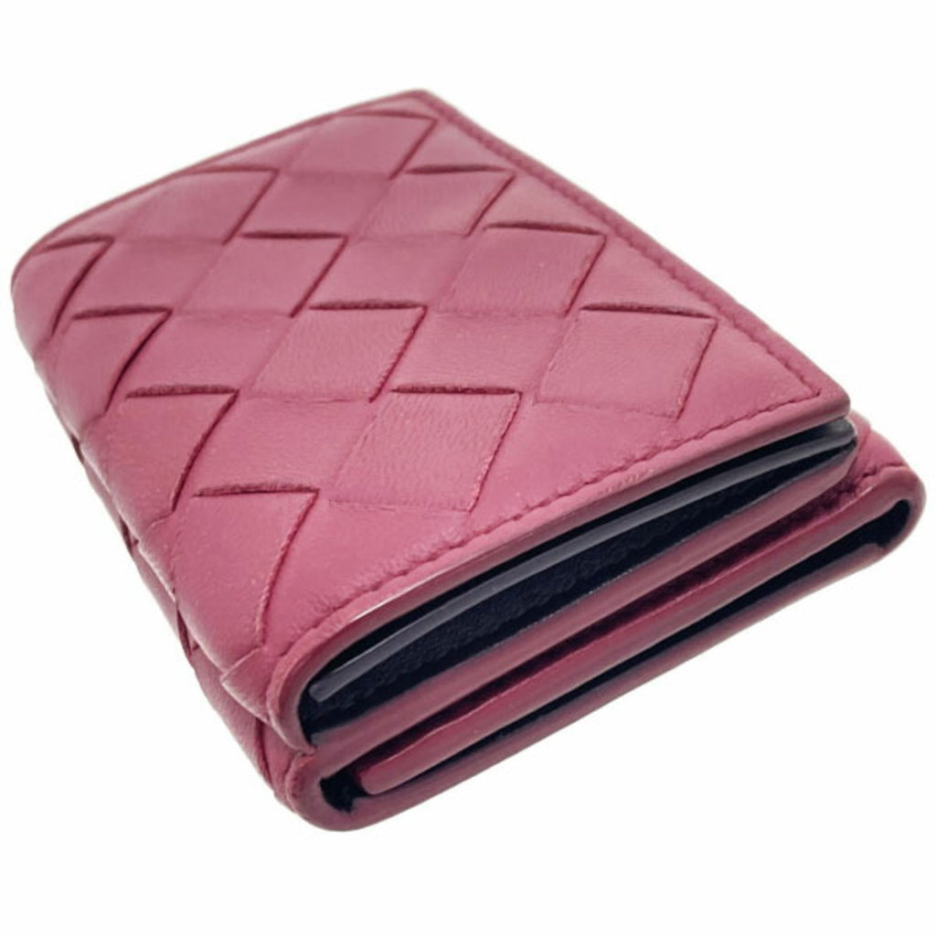 Bottega Veneta Red Color Wine Intrecciato Wallet (Tri-Fold)