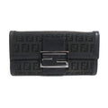 Fendi Black Canvas Leather Long Wallet (Tri-Fold)