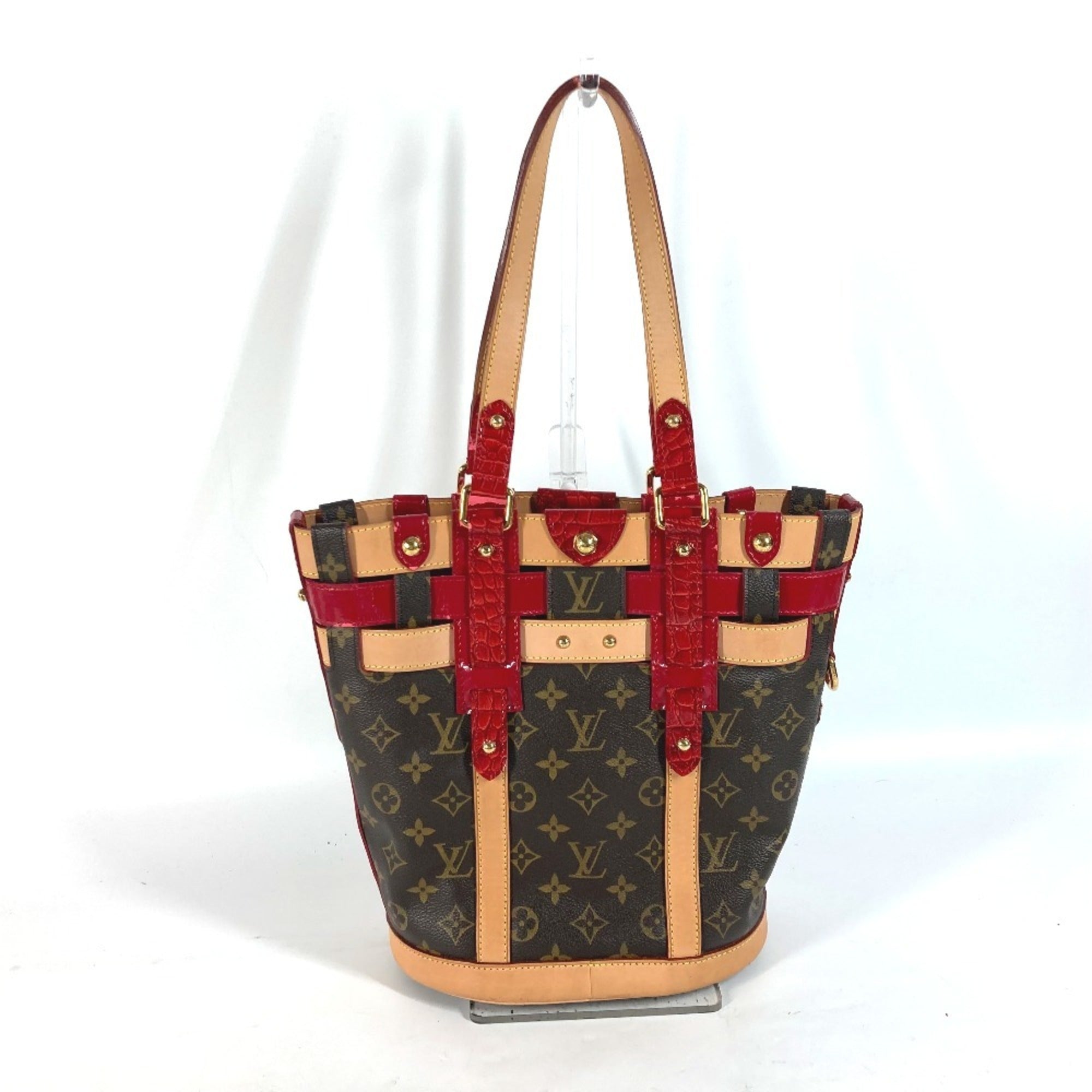 Louis Vuitton Brown Red Color Monogram Patent Leather Shoulder Bag Tote Bag